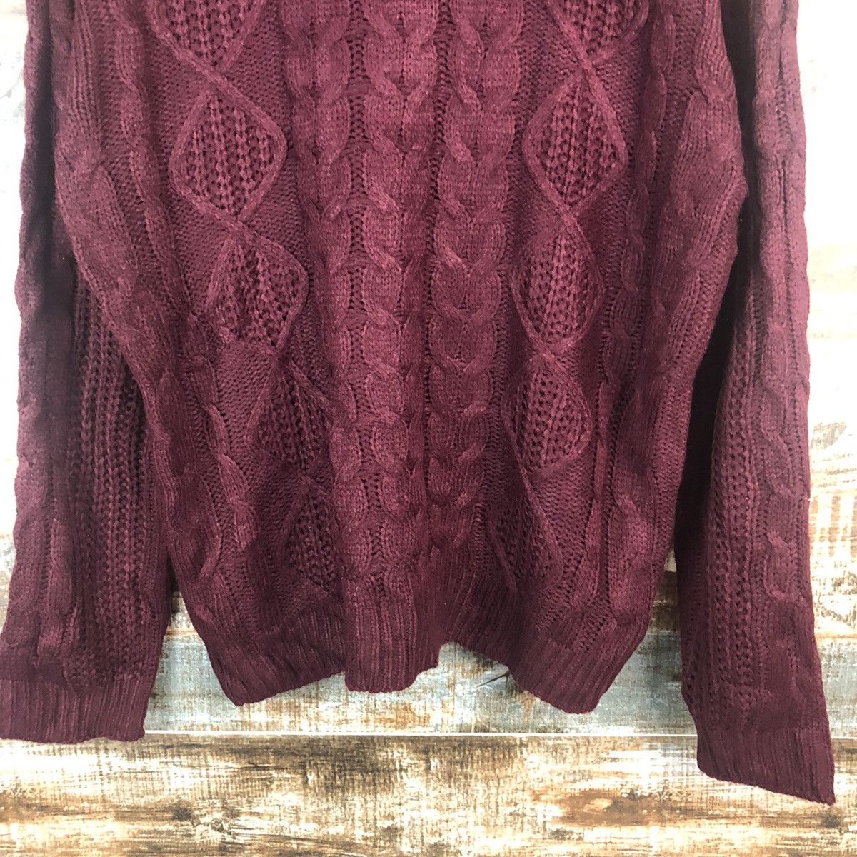 Japanese Brand Mono Mart Maroon cable Knitwear #A2257 Size US M / EU 48-50 / 2 - 6 Thumbnail