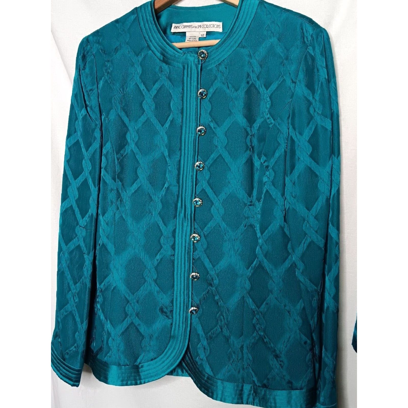 Vintage VINTAGE Anne Crimmins Umi Collections Skirt Suit Teal Silk Set - 2 Piece - Size 12 - Jacket and Skirt - Women - Office Wear - Formal - Silk - Read Size 34" / US 12 / IT 48 - 2 Thumbnail