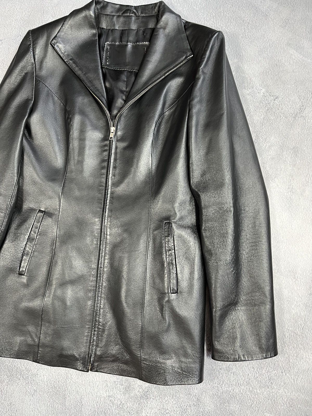 Leather × Vintage Vintage 90s Opium Elongated Leather blazer Jacket size L Size L / US 10 / IT 46 - 3 Thumbnail