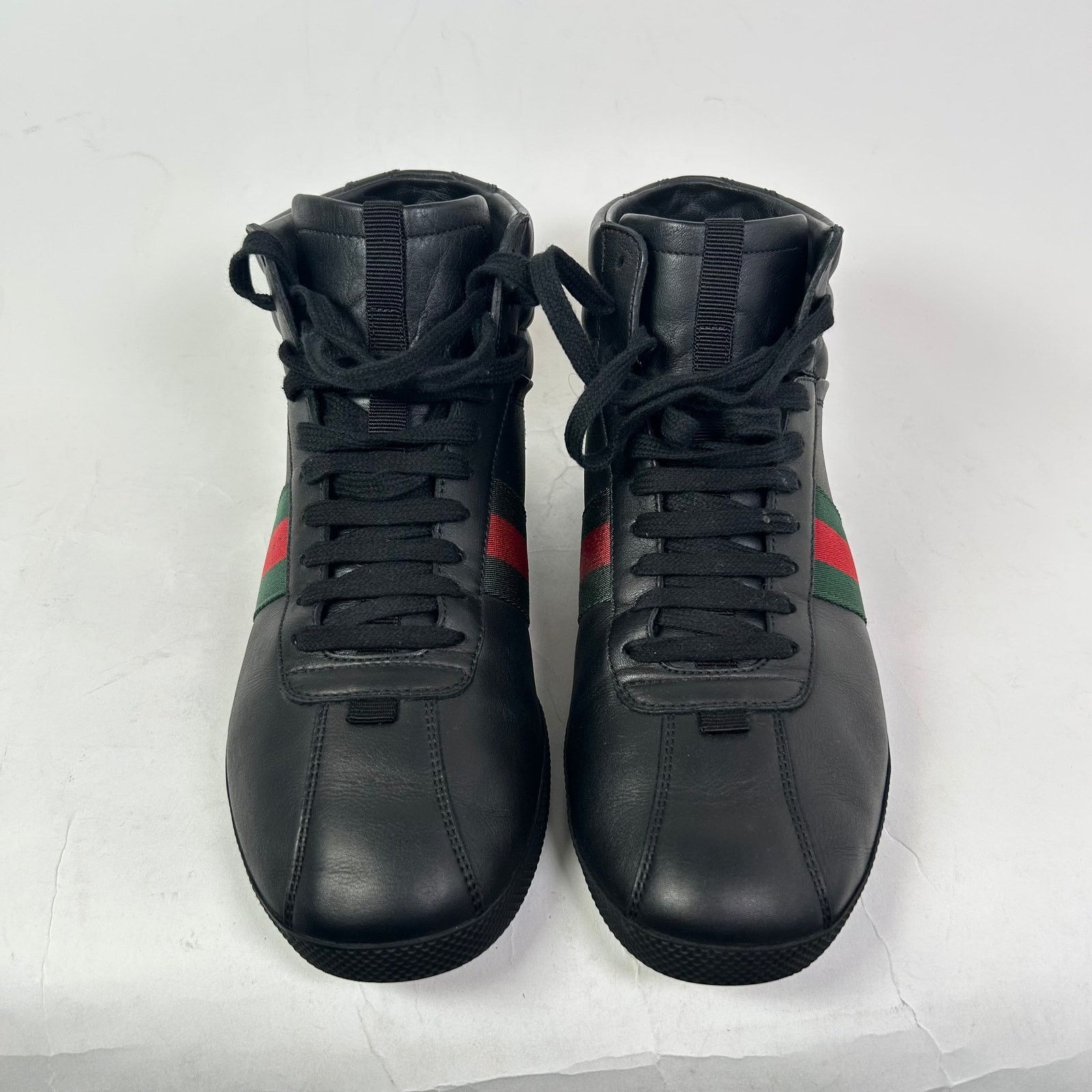 Gucci Gucci Black Web Leather High-Top Sneaker Size US 8.5 / EU 41-42 - 2 Thumbnail