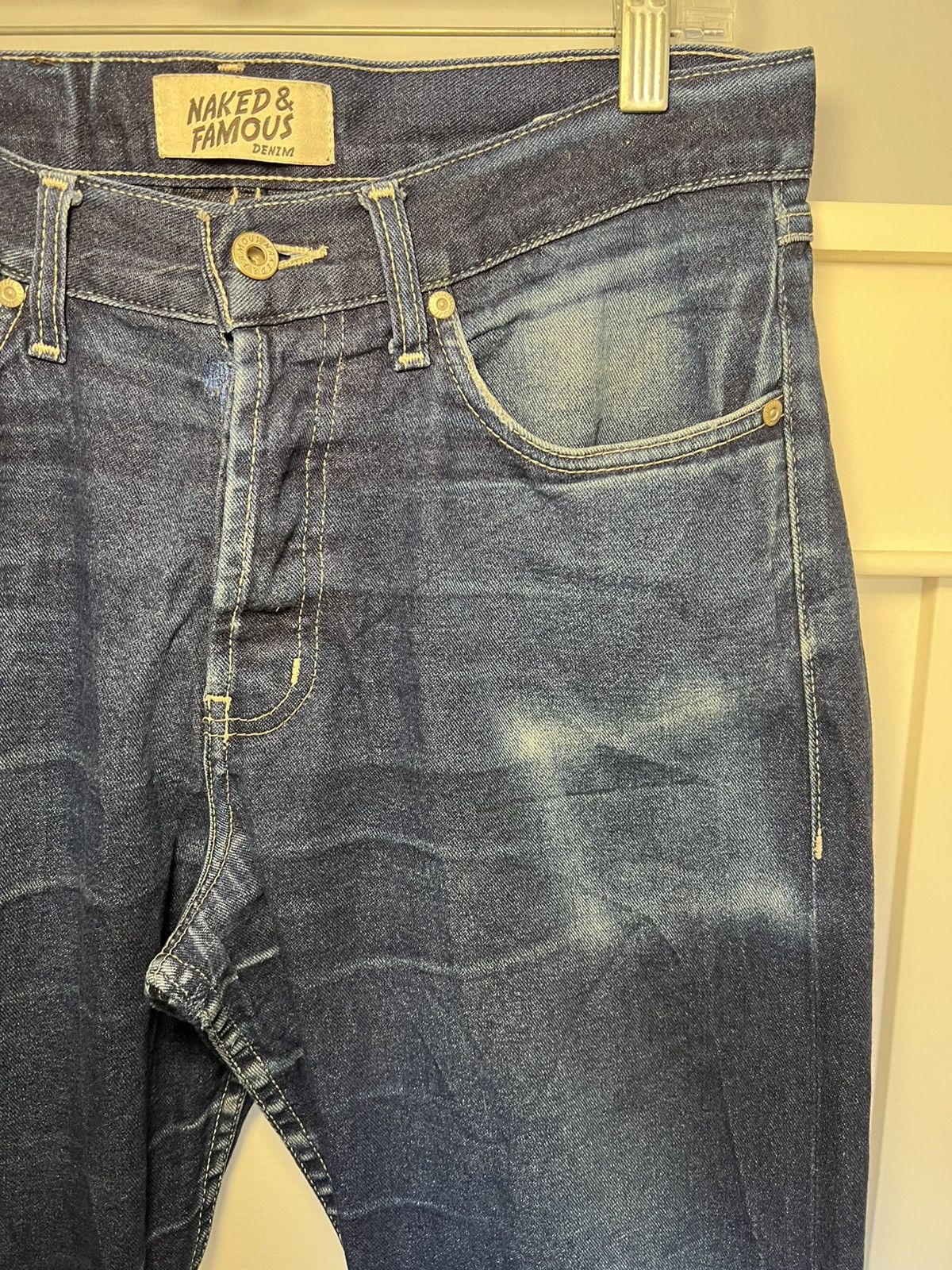 Naked & Famous Vintage Naked & Famous faded raw selvedge denim blue jeans Size US 31 - 15 Thumbnail
