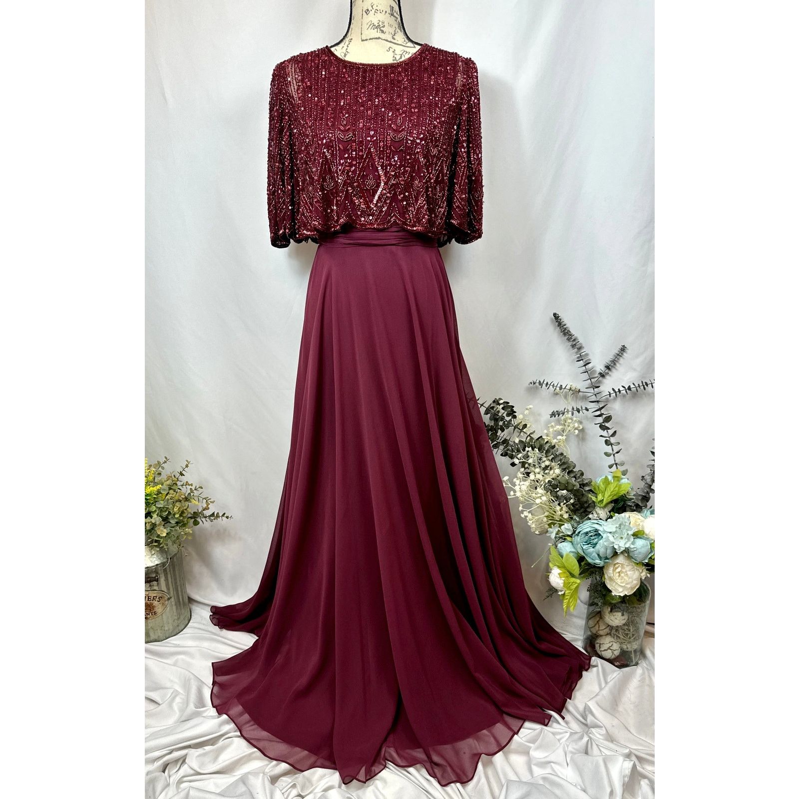 Other Mac Duggal Beaded Overlay A-Line Sequin Gown Aubergine 6 Size M / US 6-8 / IT 42-44 - 7 Thumbnail