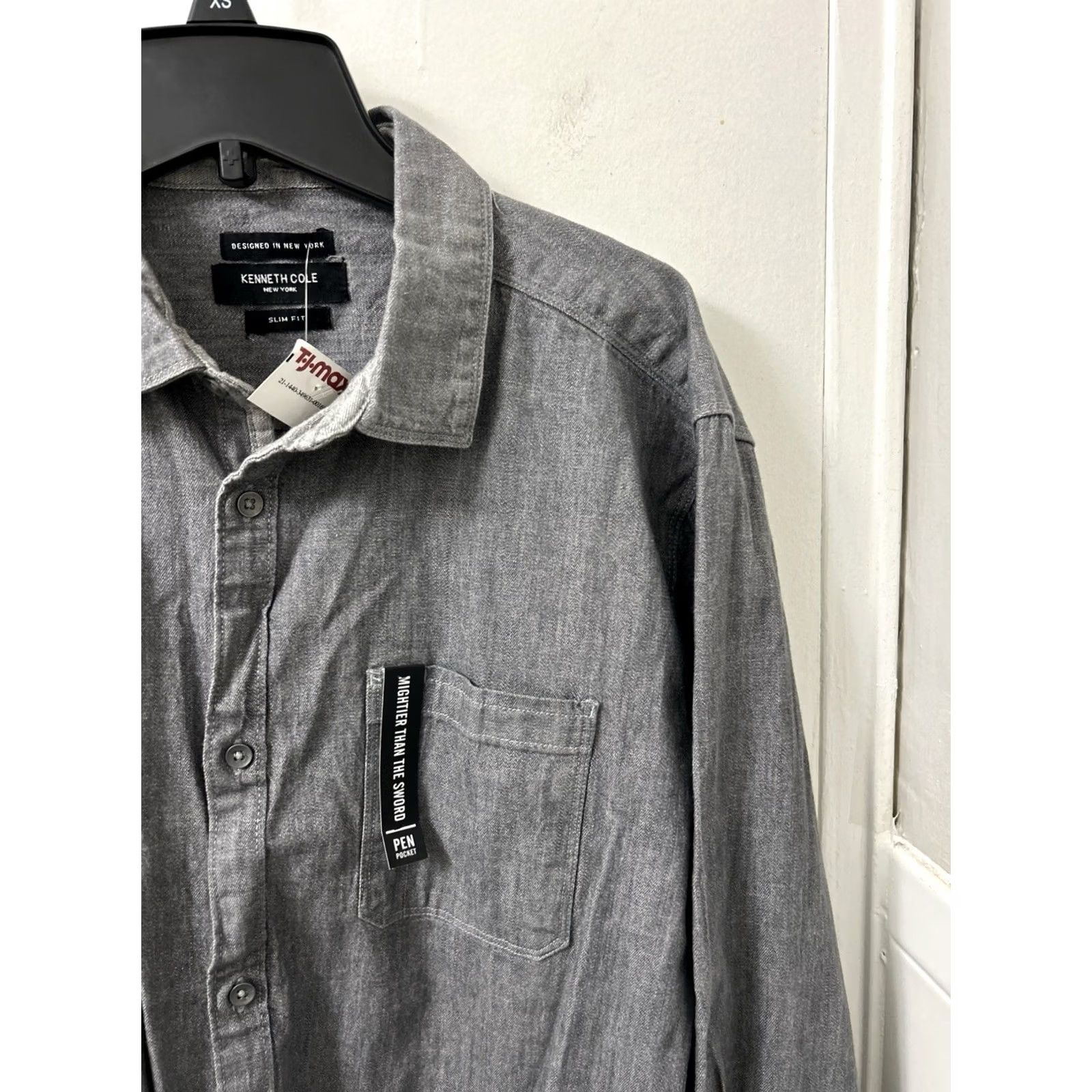 Kenneth Cole Kenneth Cole New York Shirt Mens L Gray Oxford Slim Fit Stretch Button Down L/S Size US L / EU 52-54 / 3 - 4 Thumbnail