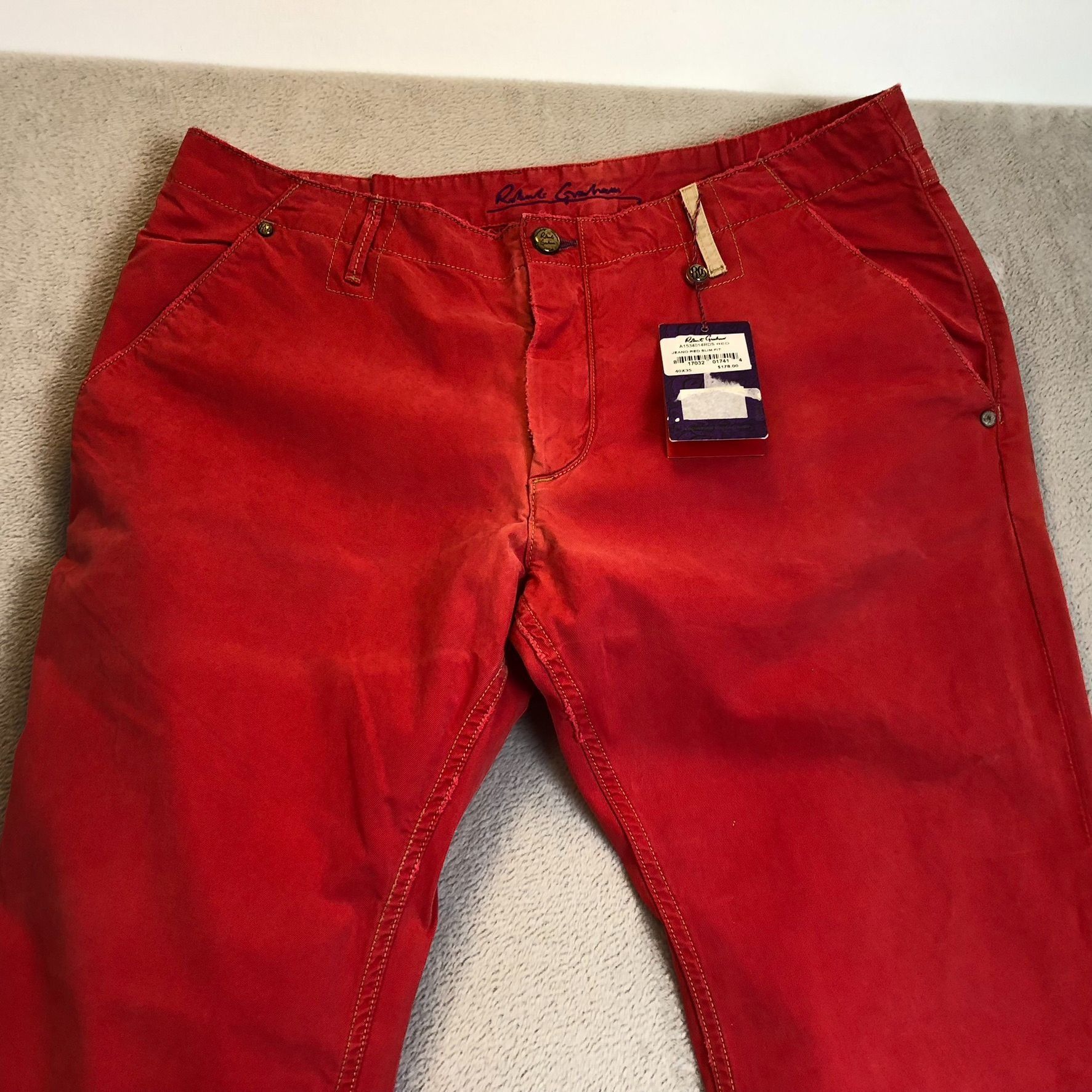 Robert Graham Robert Graham Mens Pants 40x35 Red Slim Fit Jeano Style Cott Size US 40 / EU 56 - 9 Thumbnail