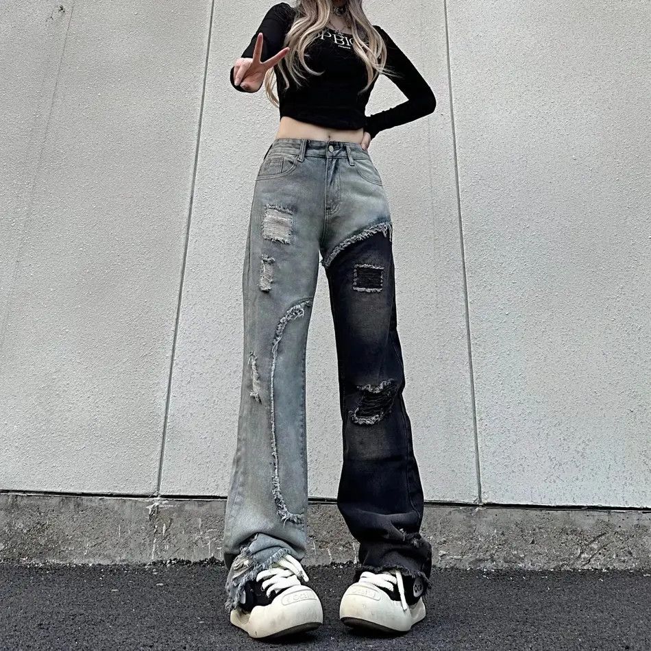 Japanese Brand Retro loose ripped patchwork jeans Size US 32 / EU 48 - 2 Thumbnail