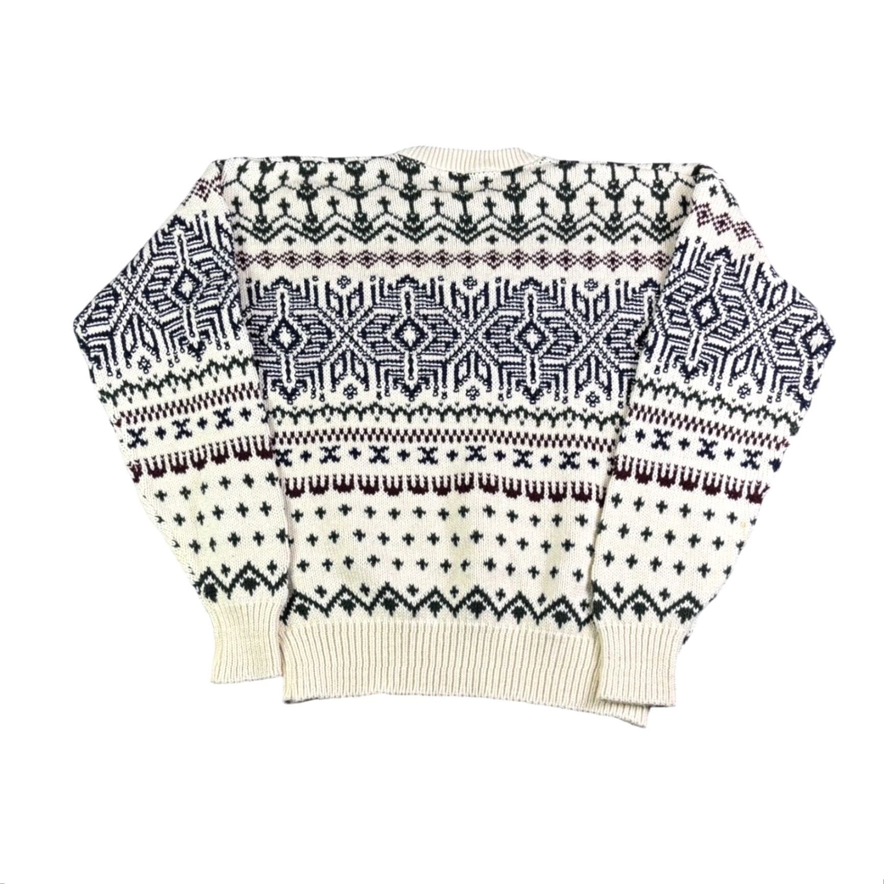 Harmony VINTAGE Lake Harmony Rowing Club Fair Isle Sweater Cream Navy Green Burgundy Size Large Men Crew Neck Knit Sweat er Pullover Winter Fall Size US L / EU 52-54 / 3 - 2 Thumbnail