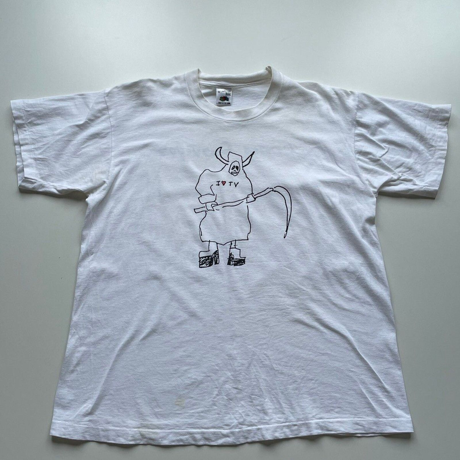 Vintage 90s I Heart TV Devil Graphic T Shirt XL White Rare