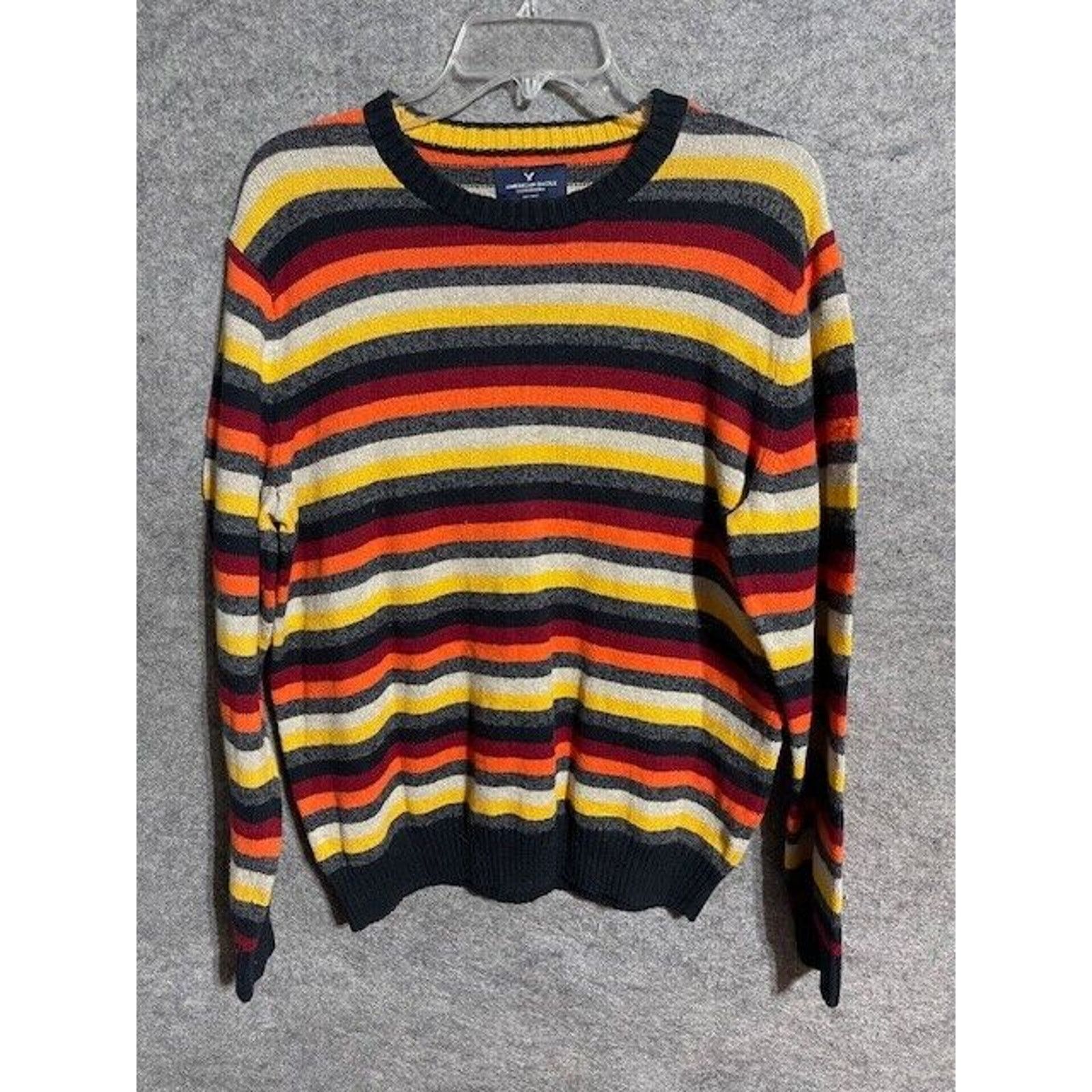 American Eagle Outfitters American Eagle Sweater Mens L Classic Fit Striped Orange Size L / US 10 / IT 46 - 1 Thumbnail