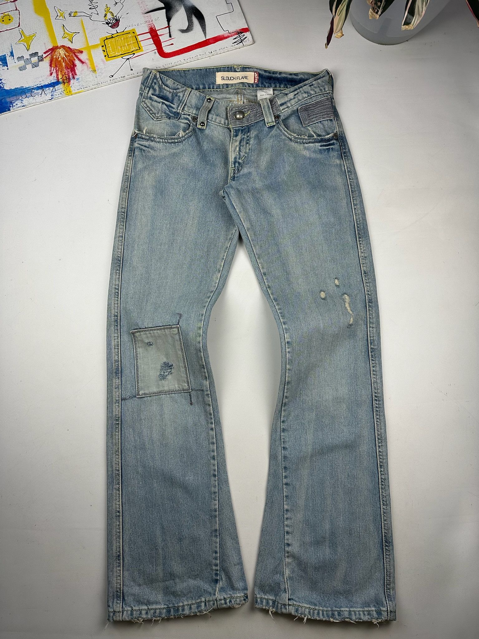 Levi's Levi’s Slouch Flare Light Wash Denim Patchwork Jeans Size US 32 / EU 48 - 3 Thumbnail