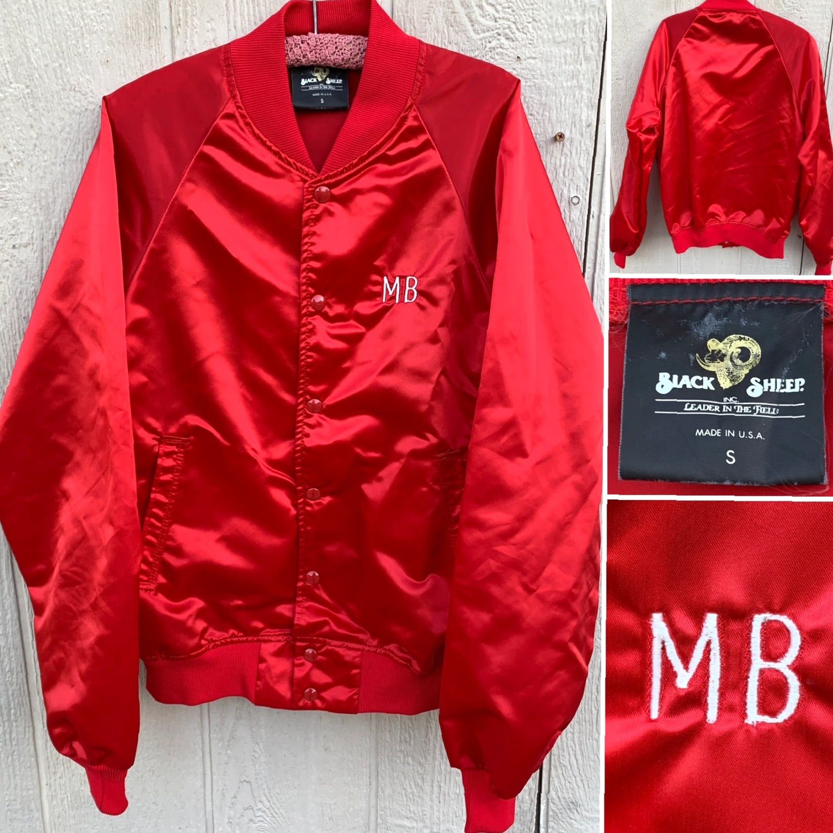 Vintage VINTAGE Black Sheep Embroidered MB Made In USA Red Satin Bomber Jacket XS/S? Size US S / EU 44-46 / 1 - 2 Thumbnail