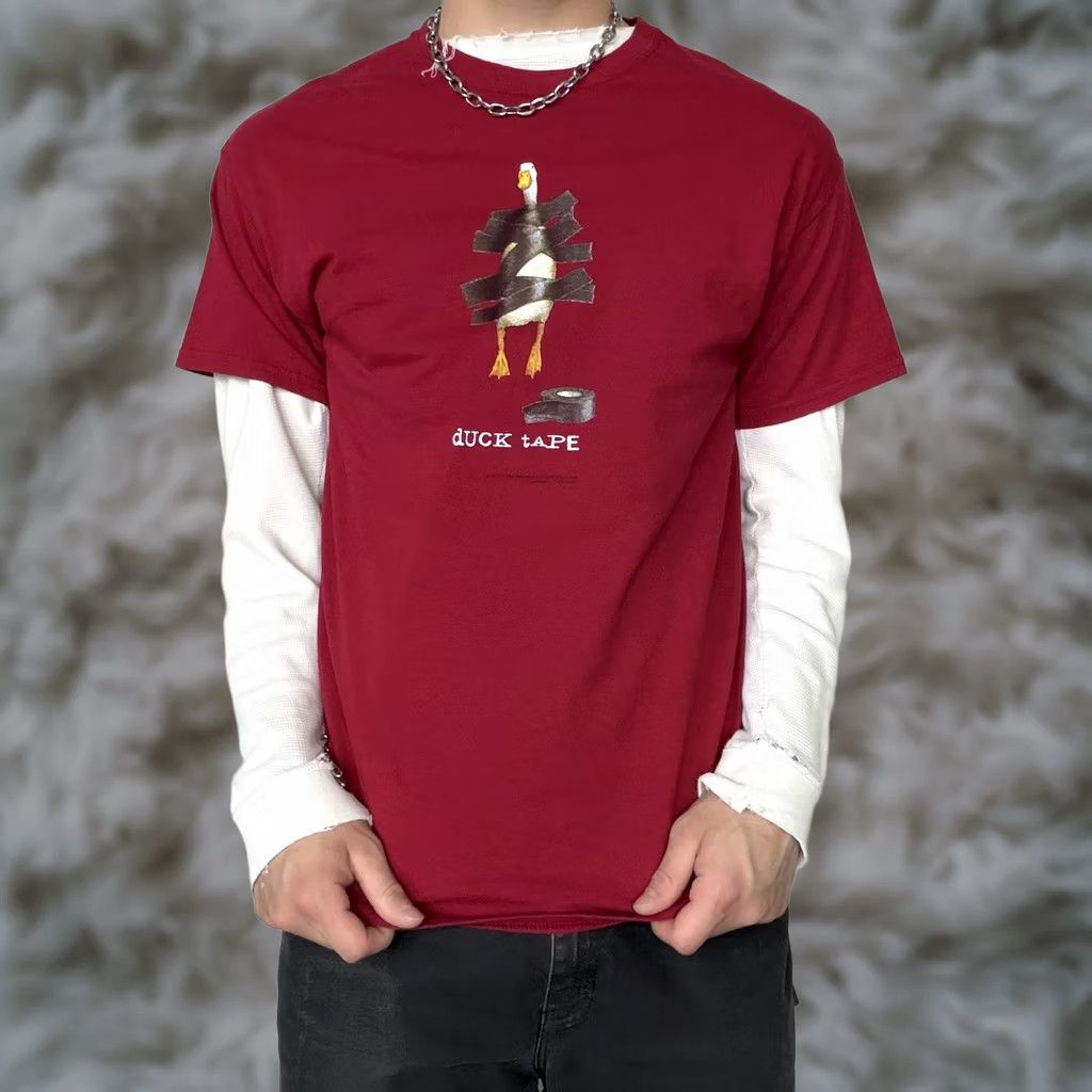 Gildan Y2K Art Tee Funny Duck Tape Shirt Medium Red Mens T-Shirt Graphic Print Crew Neck Short Sleeve Jersey Cotton Vintage: No Size US M / EU 48-50 / 2 - 1 Thumbnail