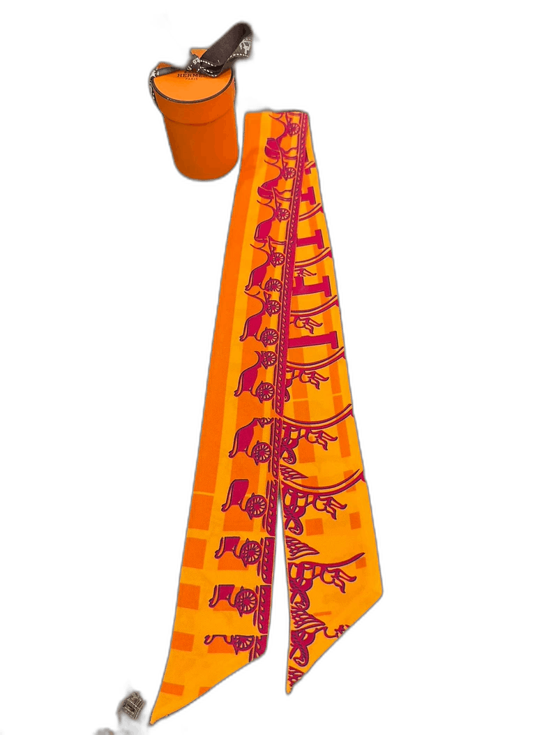 Hermes Hermes Ginza Twilly Silk Scarf Orange Pattern Size ONE SIZE - 1 Thumbnail