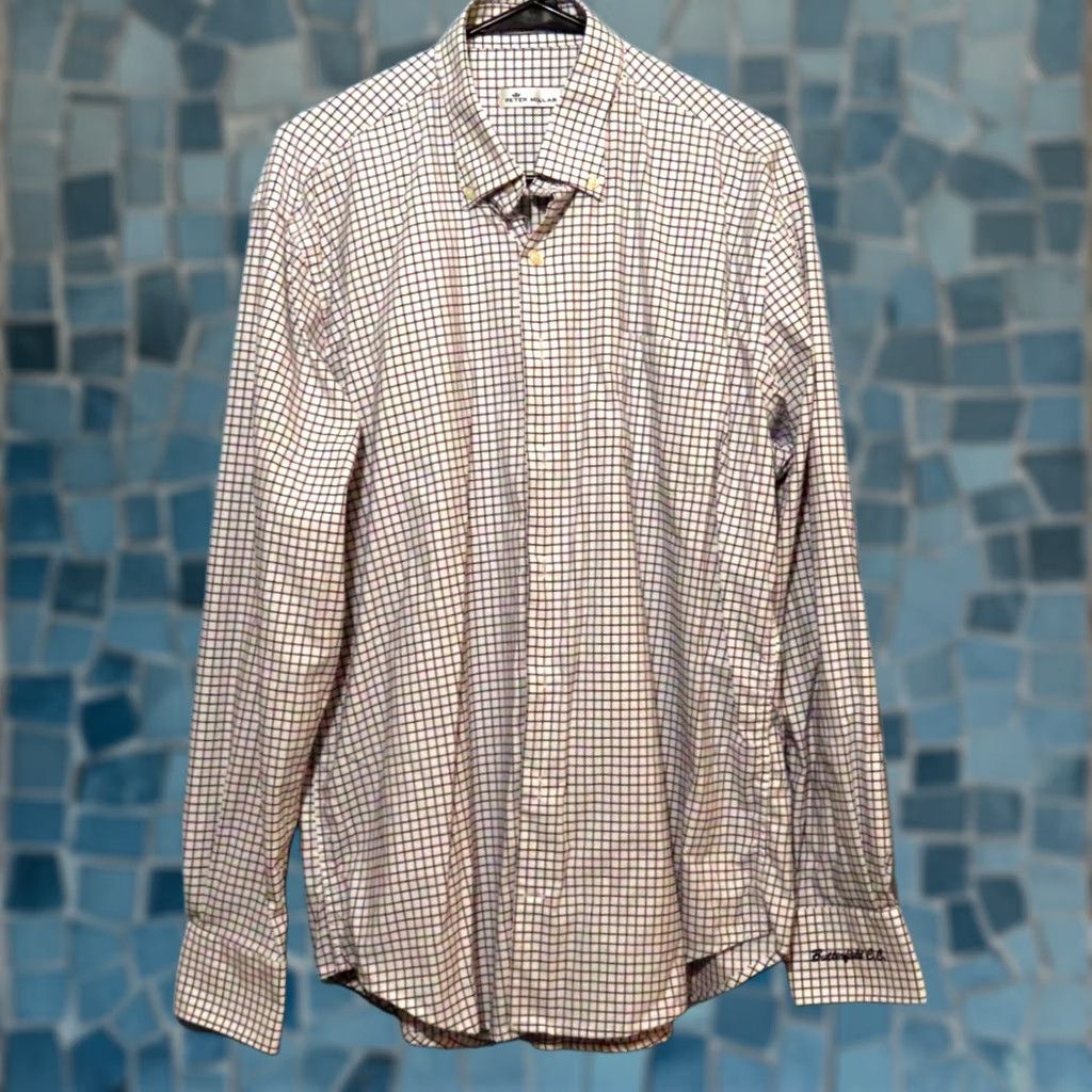 Peter Millar Peter Millar Button Down Shirt Men L White Nylon Spandex Check Short Sleeve Golf UV Wrinkle-Resistant Casual Business Dress Shirt Size 42R - 1 Thumbnail
