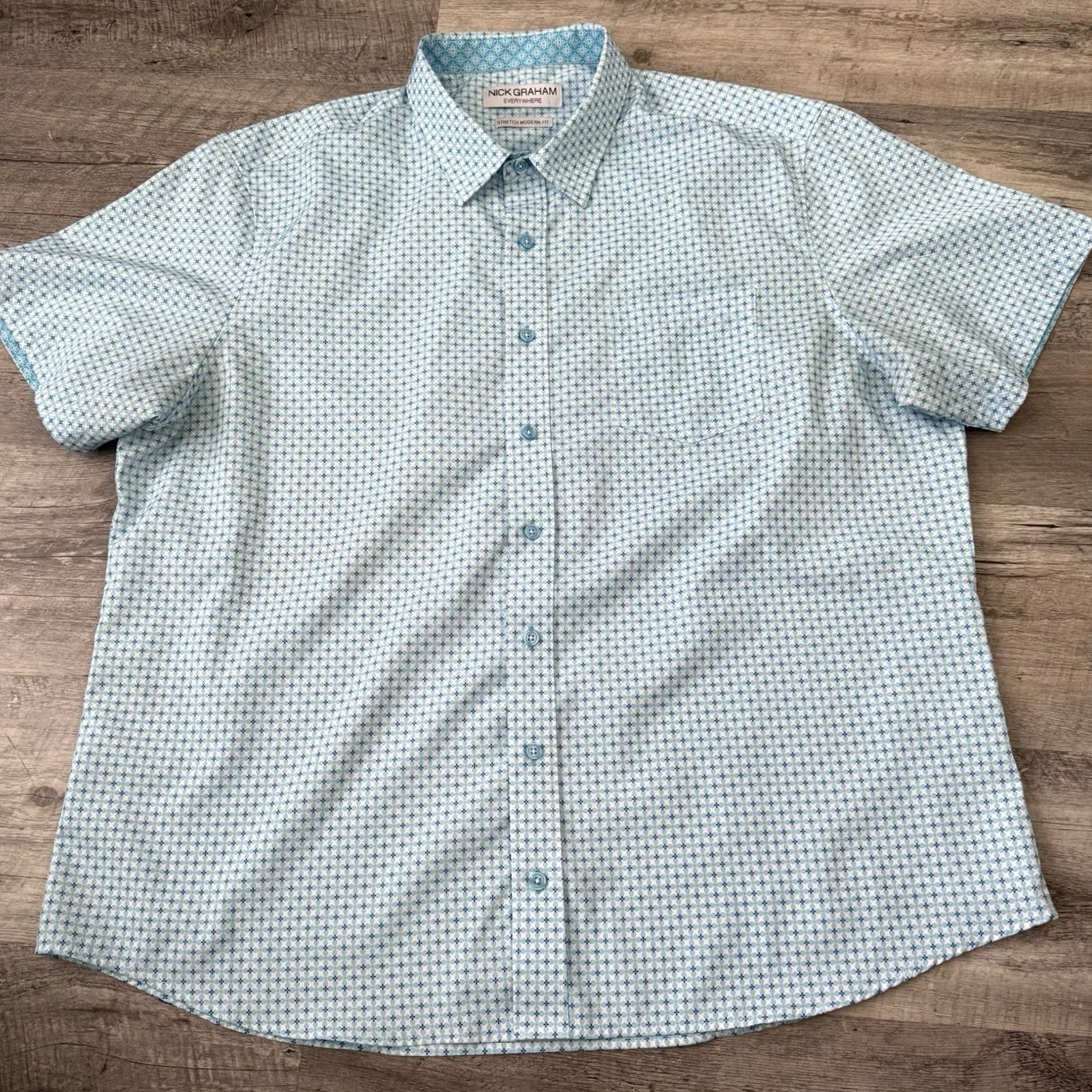 Vintage Nick Graham Everywhere Shirt Men XXL Blue Geometric Button Up Modern Fit Stretch Casual Travel Size US XXL / EU 58 / 5 - 7 Thumbnail