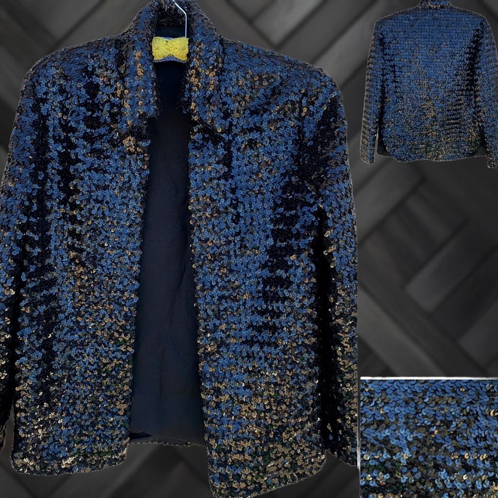 Paige VINTAGE Unionmade Beverly Paige sequin jacket open front shirt style 1960s Mod GoGo Black XS? No, Size 10 Mens Girls Womens Size L / US 10 / IT 46 - 1 Thumbnail