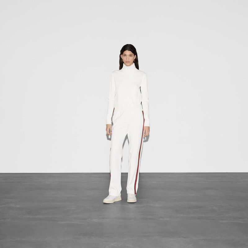 Gucci o1la5ras0526 Jersey Drill Jacket With Web in White Size XS / US 0-2 / IT 36-38 - 2 Thumbnail