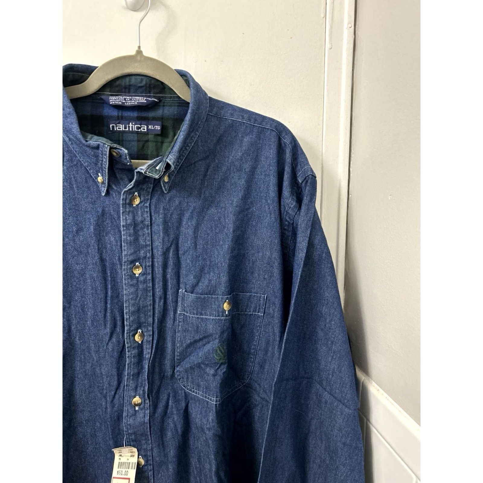 Nautica VINTAGE Nautica Denim Shirt Mens XL Blue Button-Down Cotton Long Sleeve Plaid NWT Size US XL / EU 56 / 4 - 4 Thumbnail