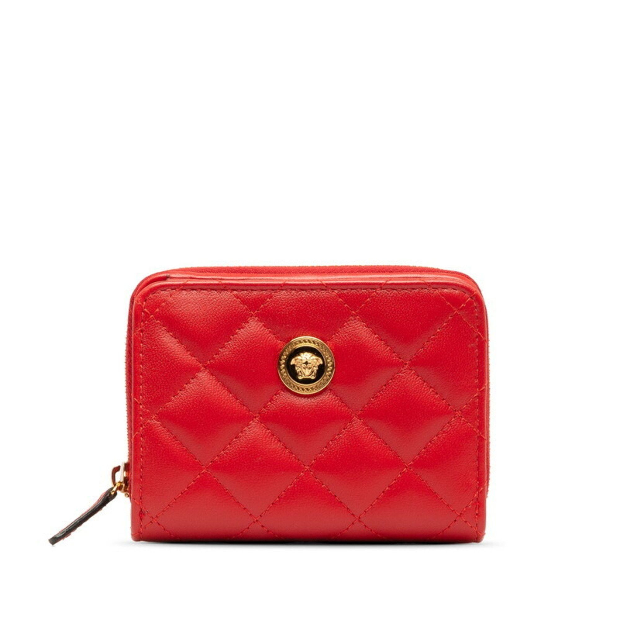 image of Versace Medusa Bi-Fold Wallet Compact Red Gold Leather Women's Versace in Red Color