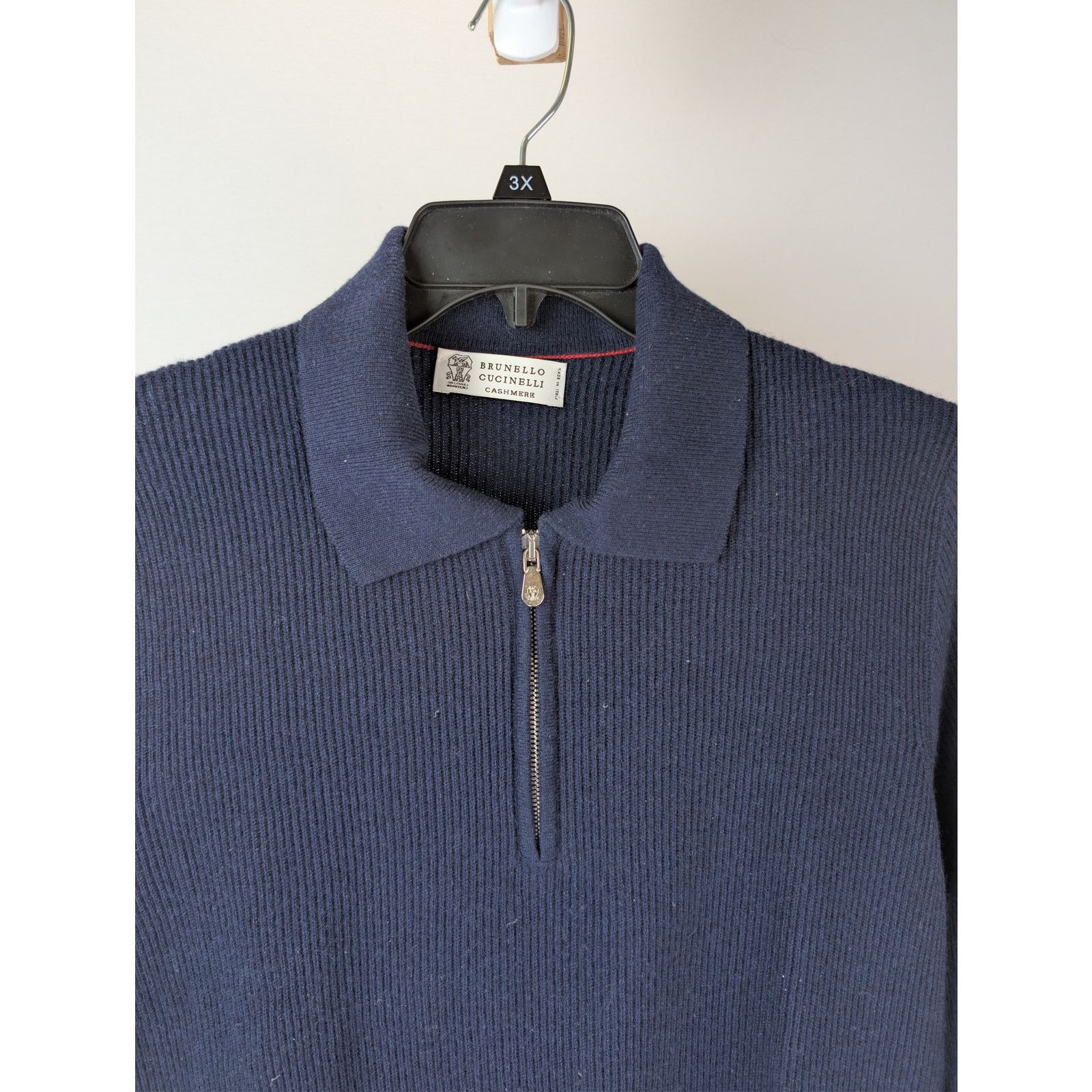 Brunello Cucinelli o1rshd1 CC20 Men's Ribbed Cashmere Zip Polo Sweater in Navy Size US M / EU 48-50 / 2 - 7 Thumbnail