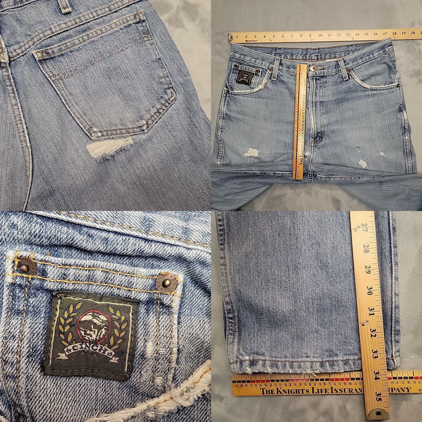 Denime Cinch Jeans Men 35x34 Blue Distressed Denim Green Label Western Cowboy Rodeo Jeans Mens Size US 35 - 9 Thumbnail