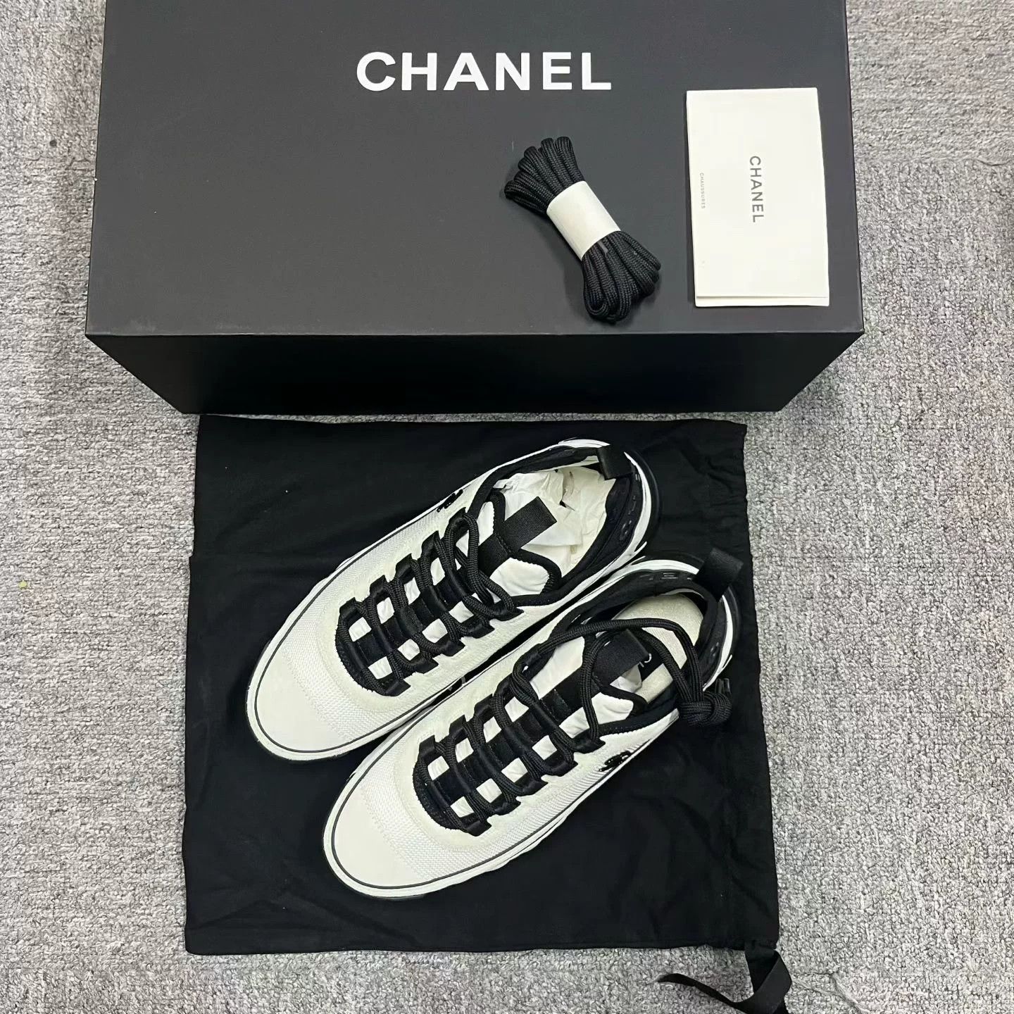 Chanel Chanel White Gray Low-Top Casual Shoes Size US 6.5 / IT 36.5 - 1 Thumbnail