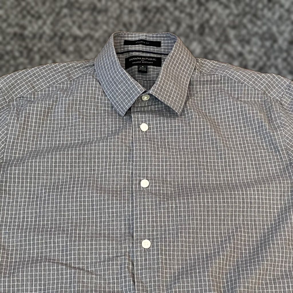 Banana Republic Banana Republic Mens Small Athletic Fit Dress Shirt Wrinkle Resistant Grid Check Size 36R - 1 Thumbnail