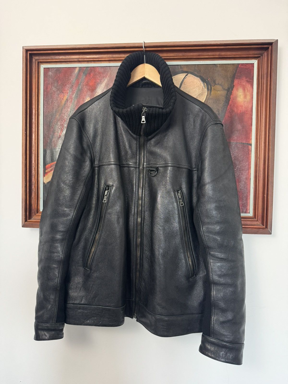 Prada Prada Early 2000’s Leather Wool Jacket Black Rare Designer Size US L / EU 52-54 / 3 - 4 Thumbnail