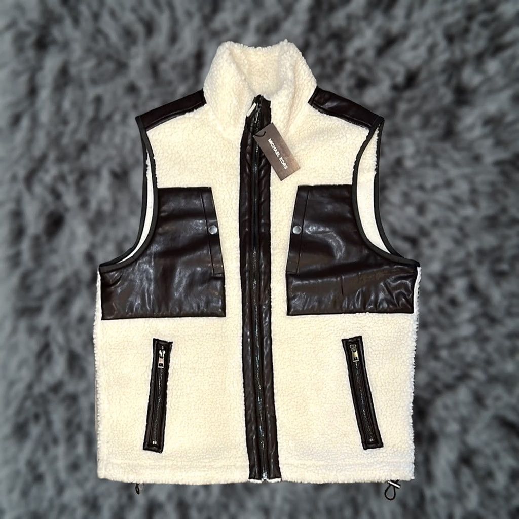 Michael Kors Michael Kors Vest Bomber Jacket Men Medium Sherpa Faux Leather Lined Cream Color NWT Bone Brown Polyester 100% Size US M / EU 48-50 / 2 - 1 Thumbnail