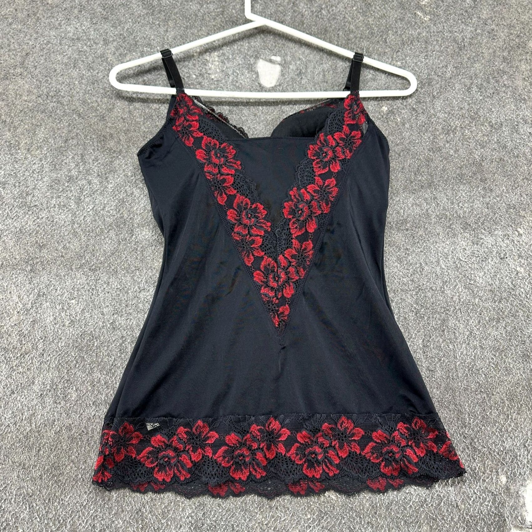 Vintage VINTAGE Lace Slip Womens M Black Red Rose Floral Padded Nylon Lingerie Dress Y2K Tank Sleeveless Racerback Sweetheart Strap Nylon Lace Cotton Size M / US 6-8 / IT 42-44 - 3 Thumbnail