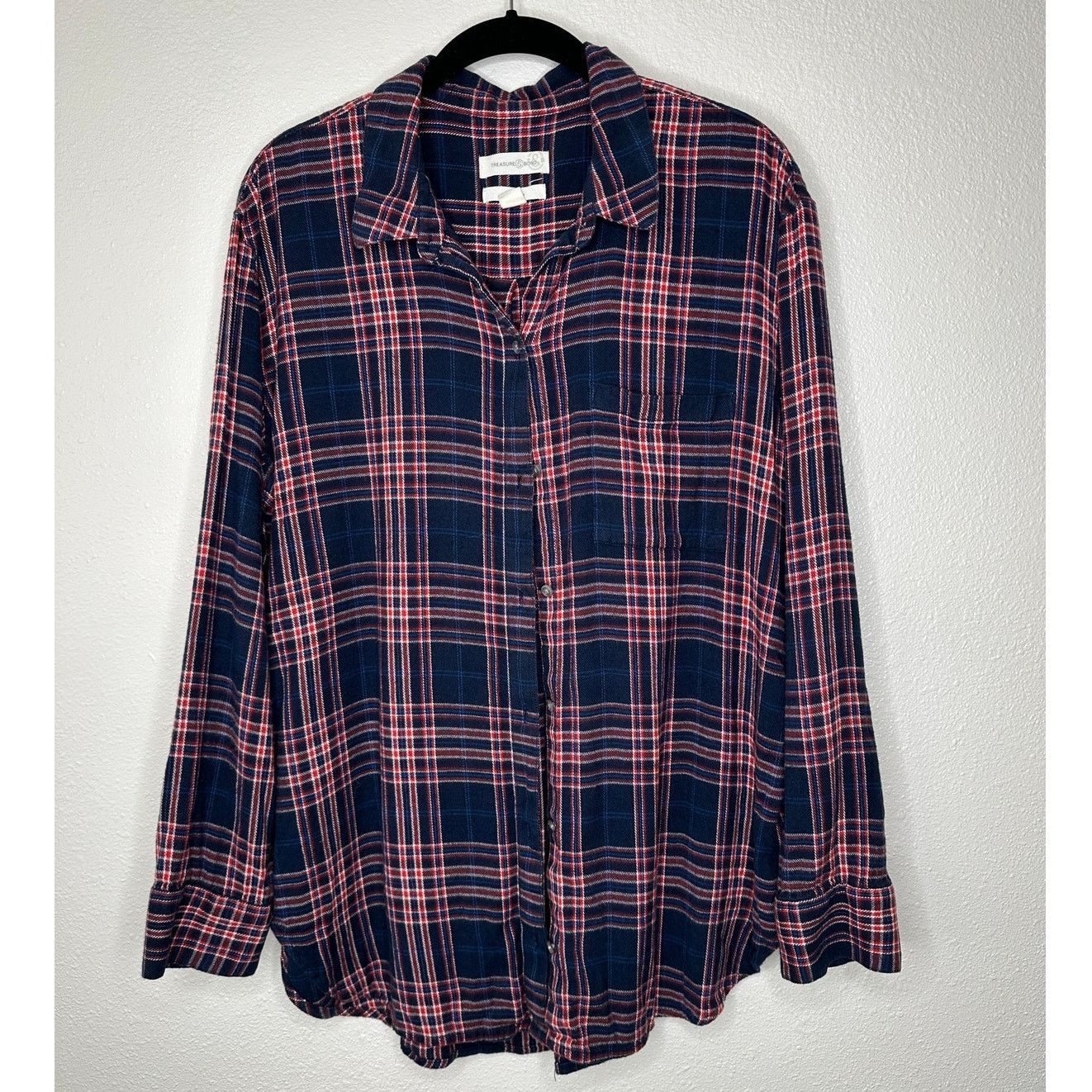 Treasure & Bond Treasure & Bond Navy Plaid Collared Button Boyfriend Shirt L Size L / US 10 / IT 46 - 2 Thumbnail