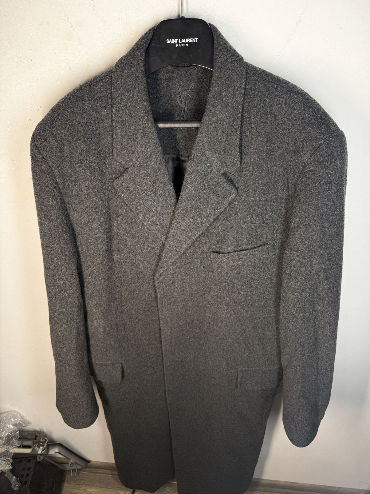 Yves Saint Laurent Grey Wool YSL Coat Heavy Soft Long Size US XL / EU 56 / 4 - 12 Thumbnail