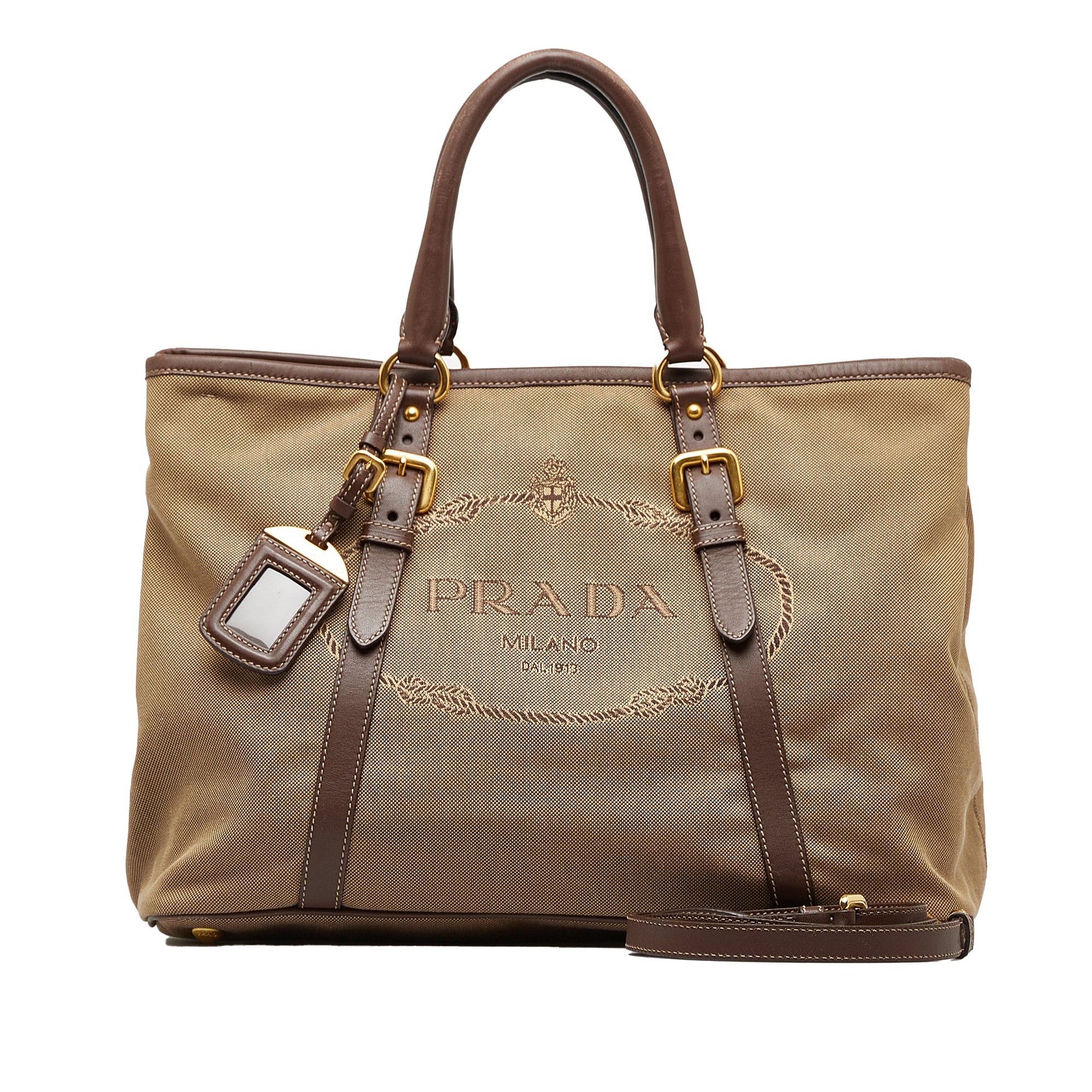 image of Prada Canapa Logo Satchel in Brown, Women's