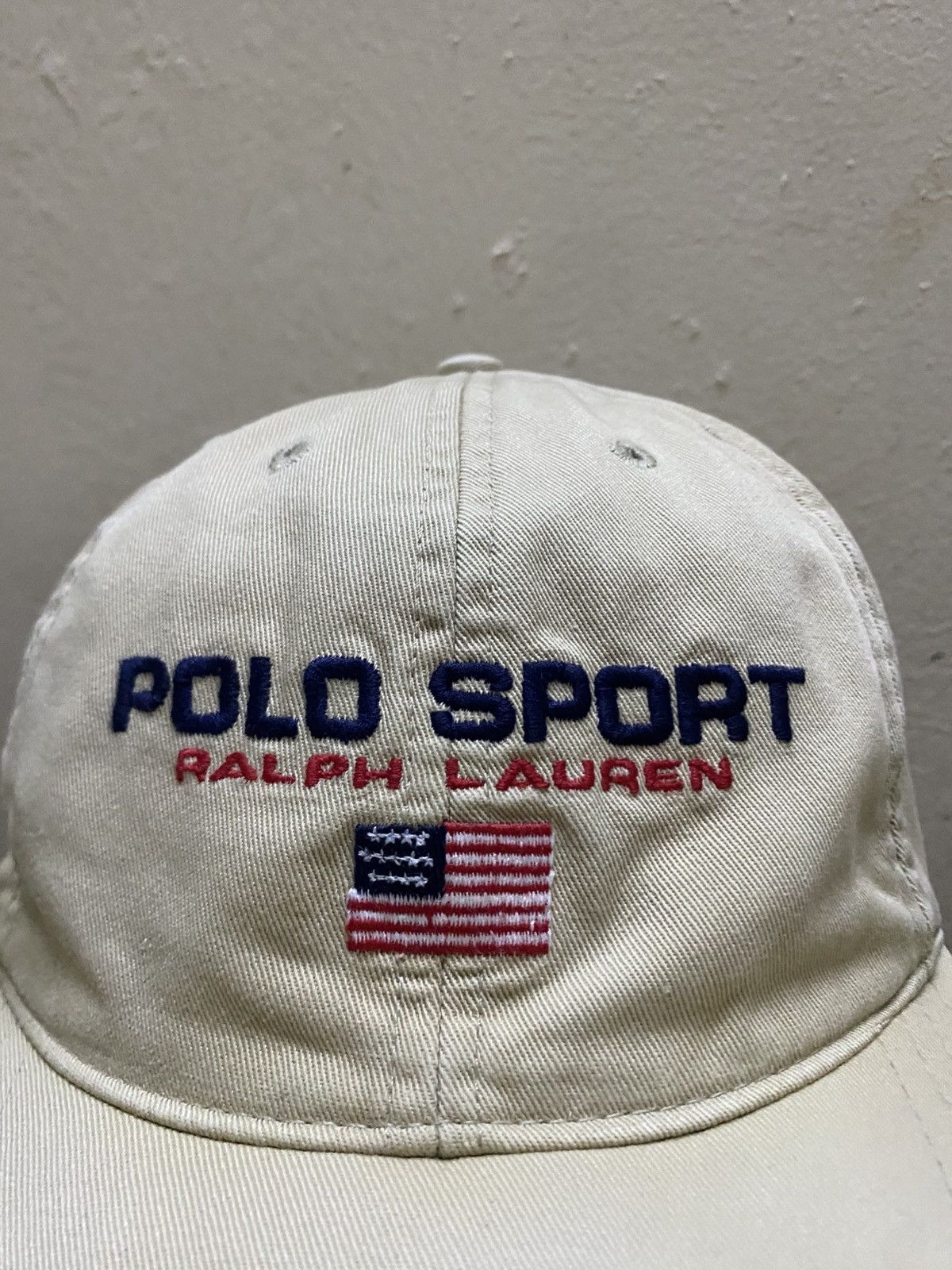 Polo Ralph Lauren Vintage 90s Polo Sport USA American Flag Logo Strapback Hat Size ONE SIZE - 2 Thumbnail