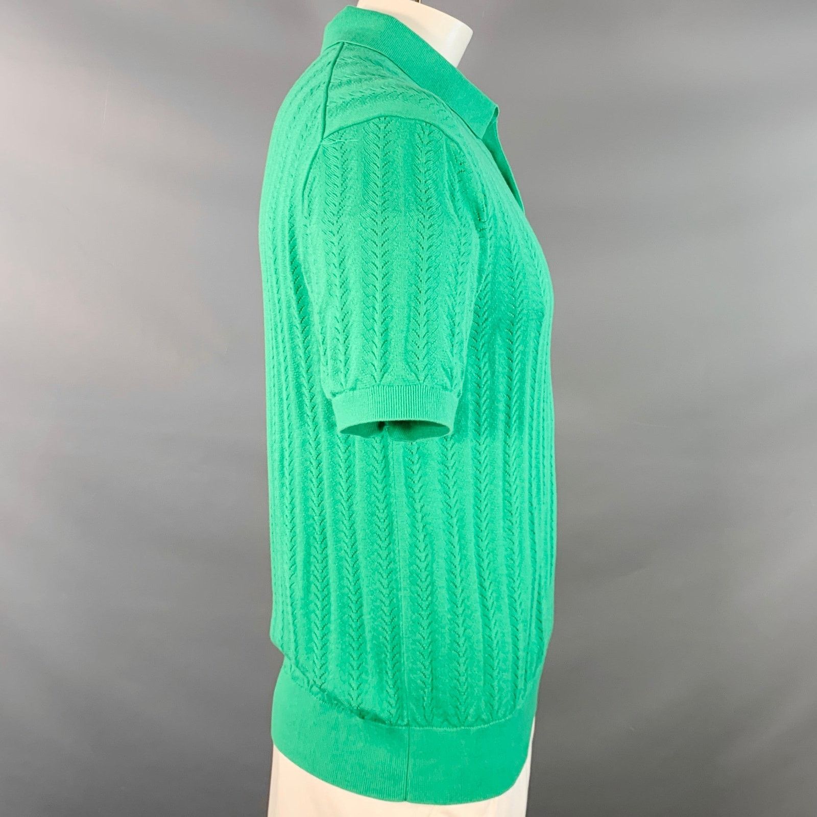 Mr Turk XL Cole Green Pointelle Knit Cotton Blend Half Placket Polo Size US XL / EU 56 / 4 - 3 Thumbnail