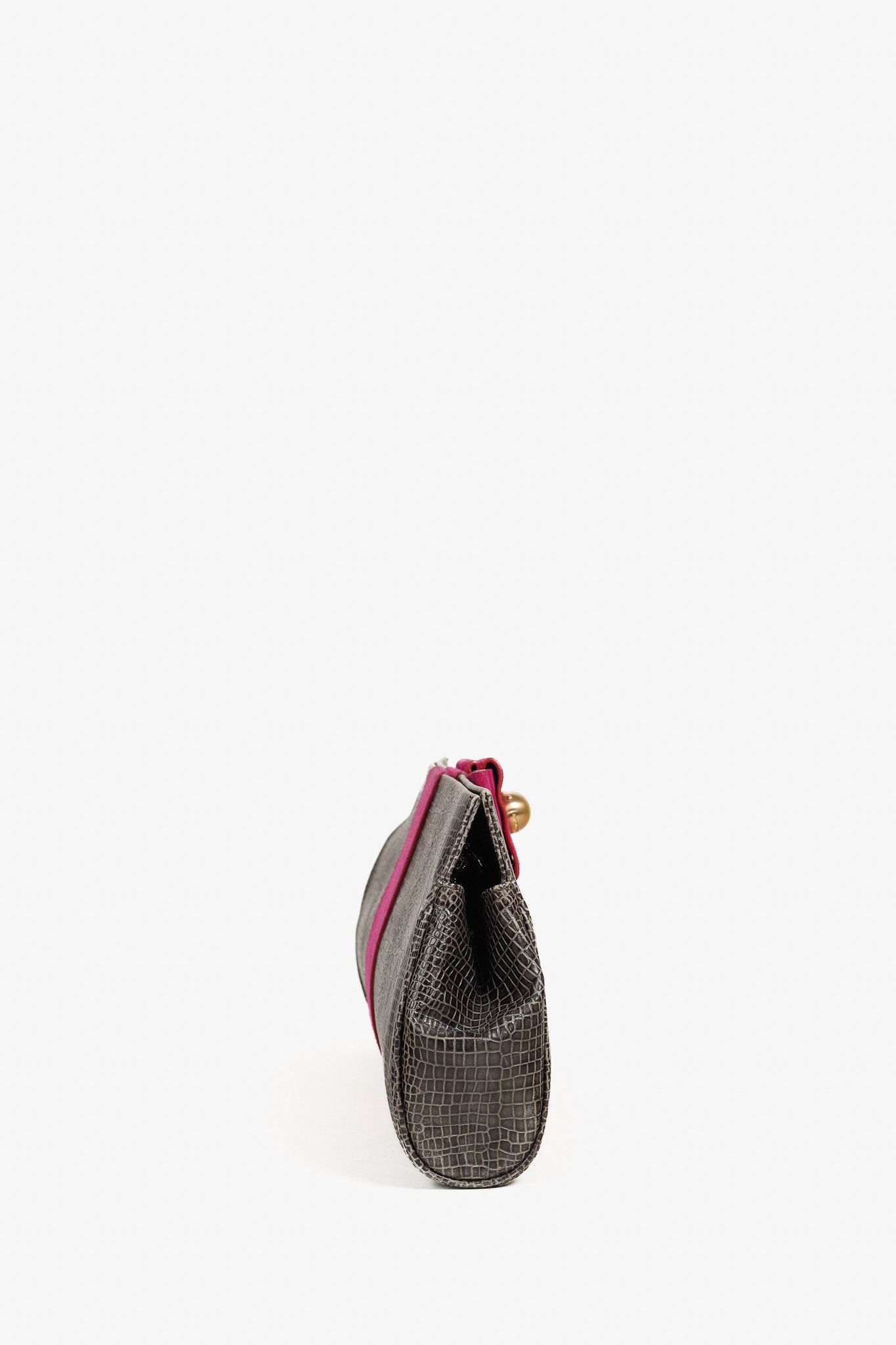 Emporio Armani Emporio Armani Croc-Embossed Leather Purple Suede-Bow Bag Size ONE SIZE - 3 Thumbnail