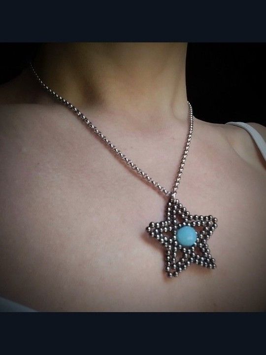 Handmade Necklace Star Beaded Pendant Blue Crystal Unique Design Size ONE SIZE - 4 Thumbnail