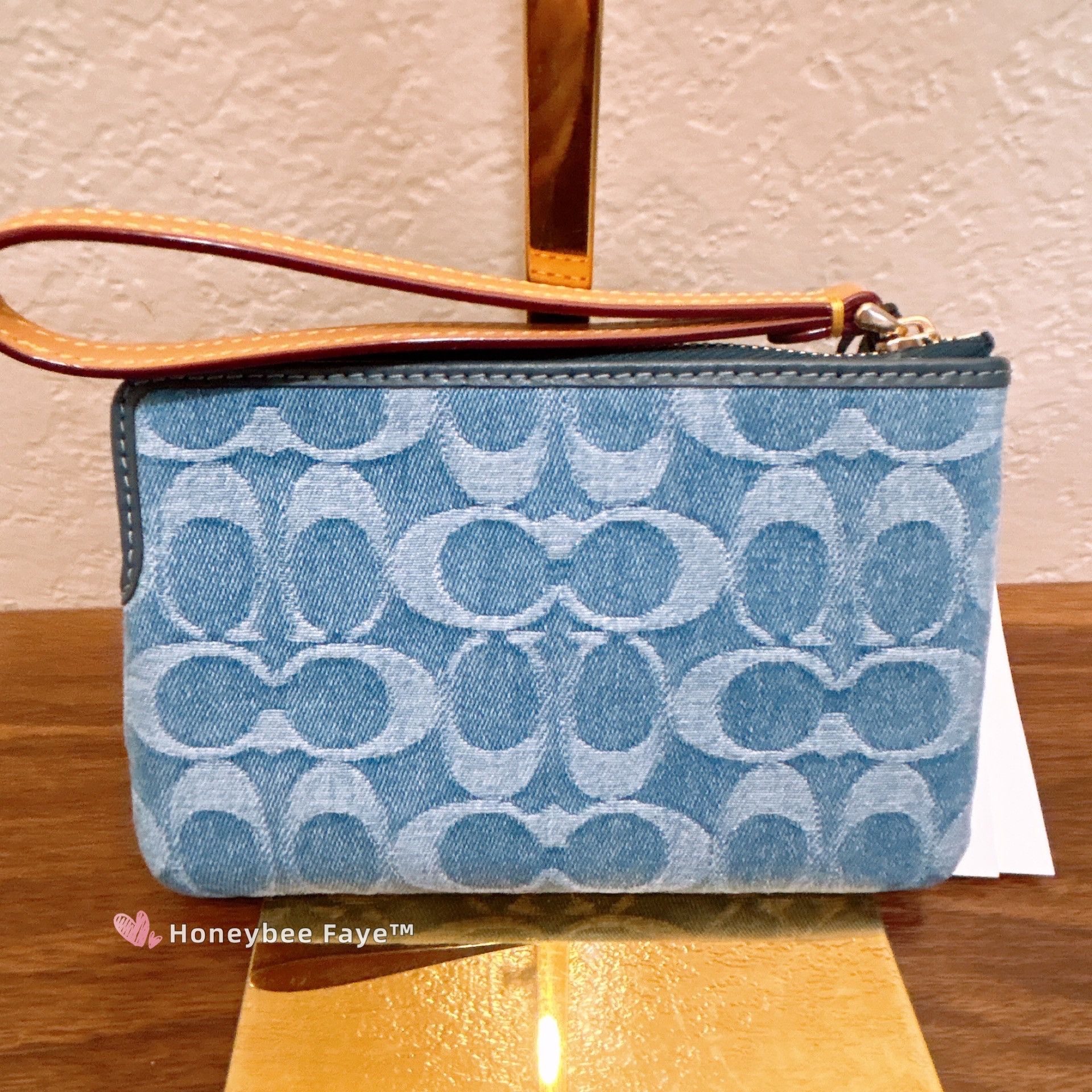 Coach Corner Zip Wristlet In Signature Denim CDF35 Size ONE SIZE - 3 Thumbnail
