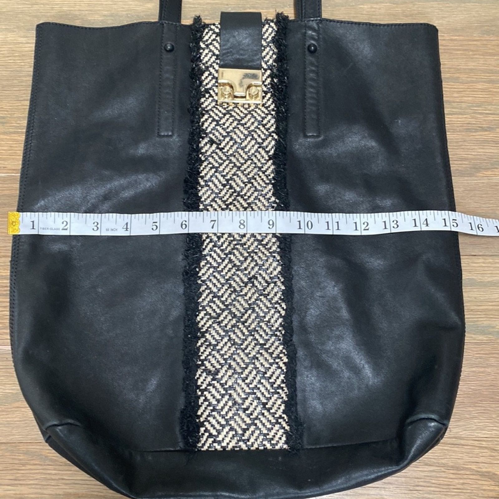 Loeffler Randall Loeffler Randall Black Tall Leather and Raffia Shopping Tote Size ONE SIZE - 7 Thumbnail