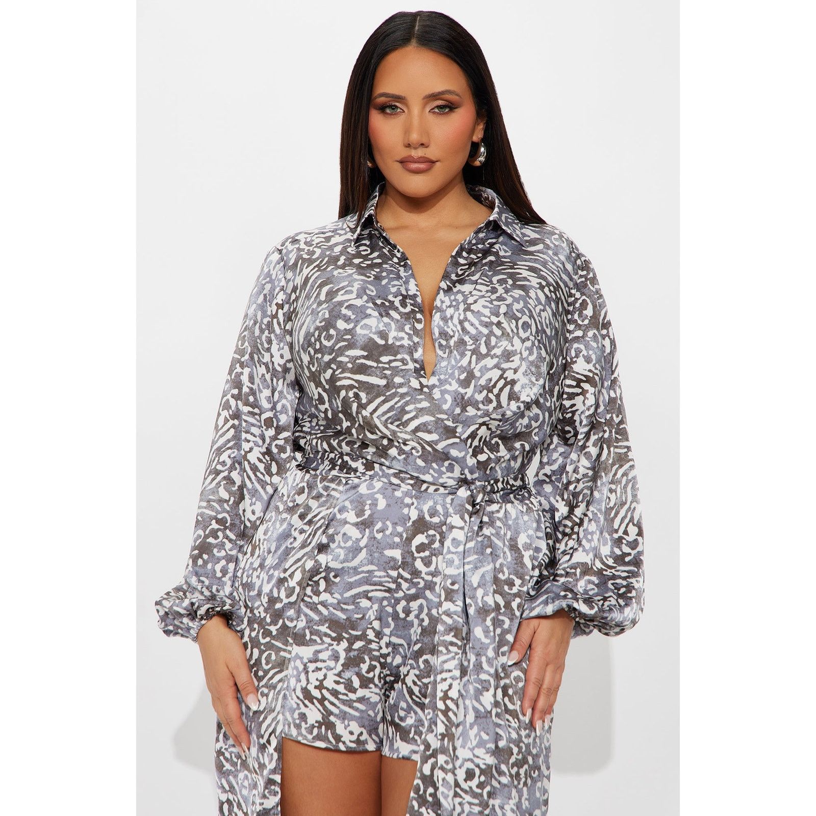 Other Going Places Satin Romper - Charcoal/combo - Size M Size 30" / US 8 / IT 44 - 5 Thumbnail