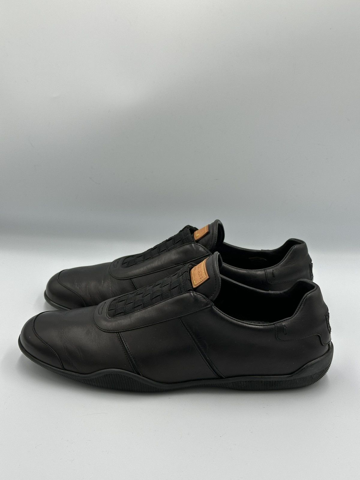 Louis Vuitton Louis Vuitton Black Leather Slip-On Sneakers Woven Panel Size US 9 / EU 42 - 2 Thumbnail