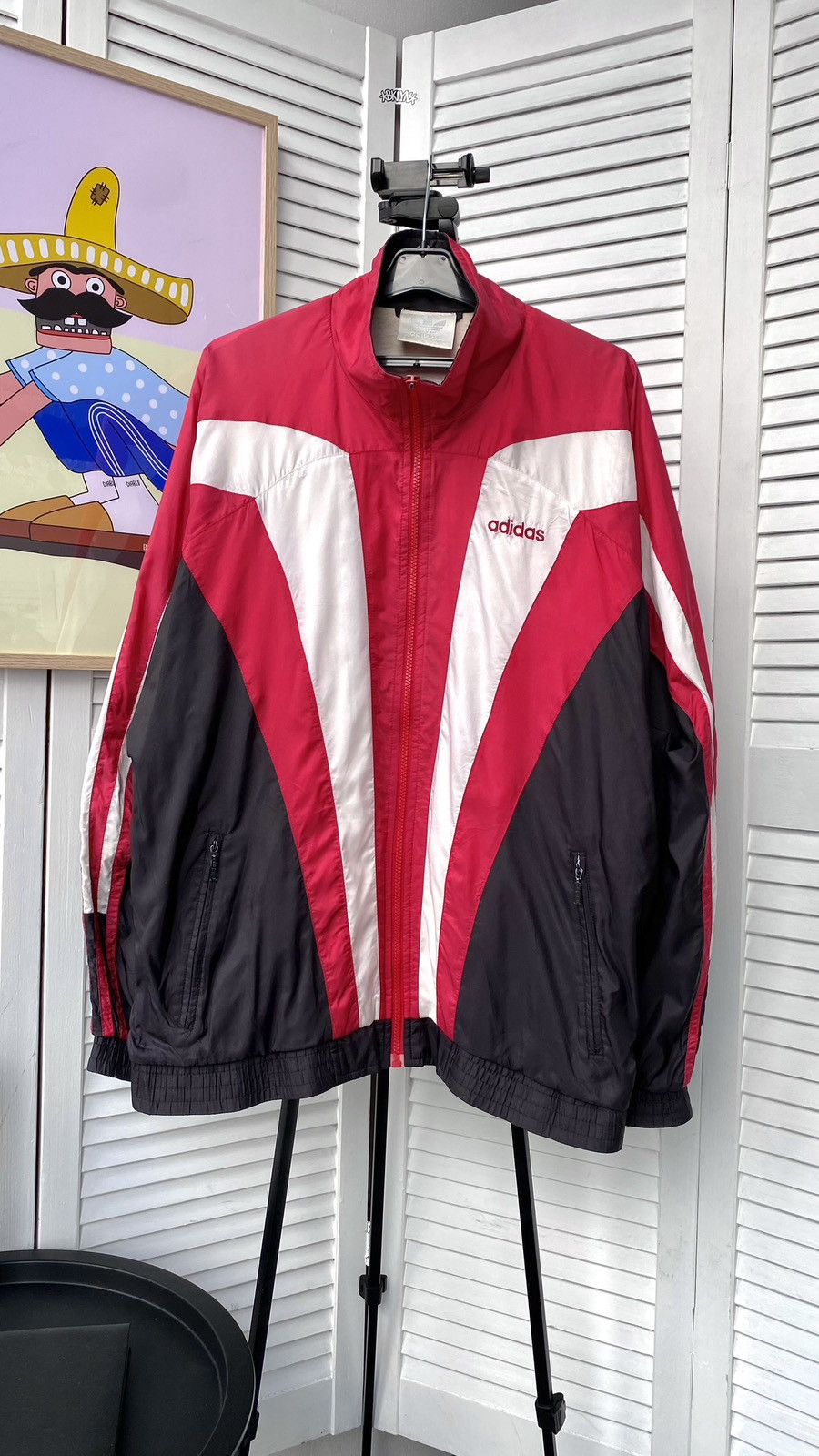 Adidas × Vintage Vintage Adidas Track Retro Jacket Nylon Striped 90s Red Size US L / EU 52-54 / 3 - 8 Thumbnail