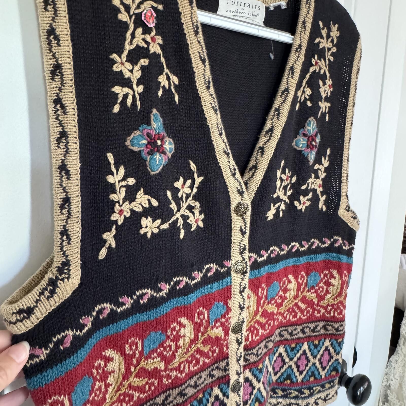 Other Vintage Hand Embroidered Knit Vest Sweater-Fits like Large Size L / US 10 / IT 46 - 4 Thumbnail