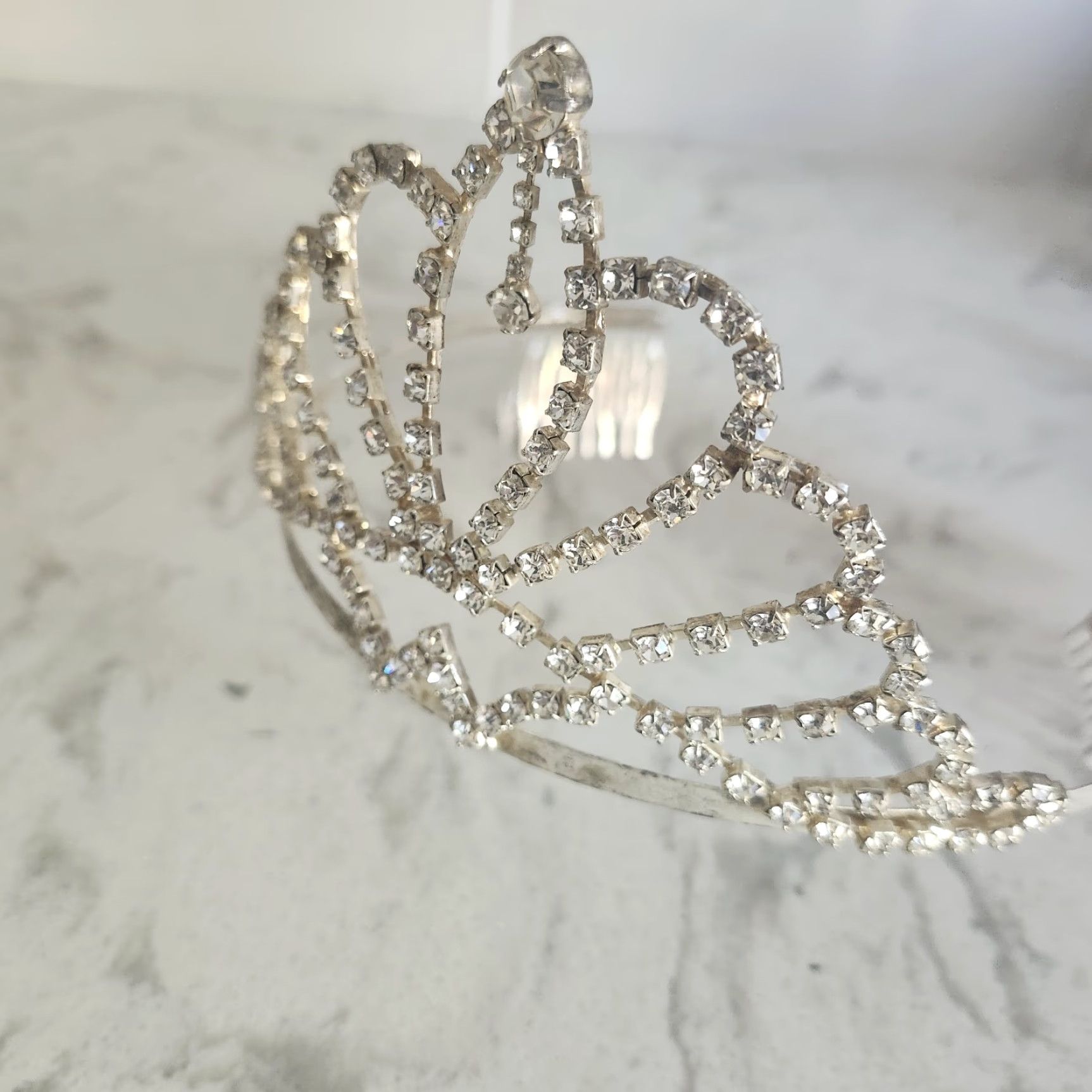 Vintage VINTAGE Silver Rhinestone Tiara Crown Headband With Comb Bridal Prom Size ONE SIZE - 3 Thumbnail