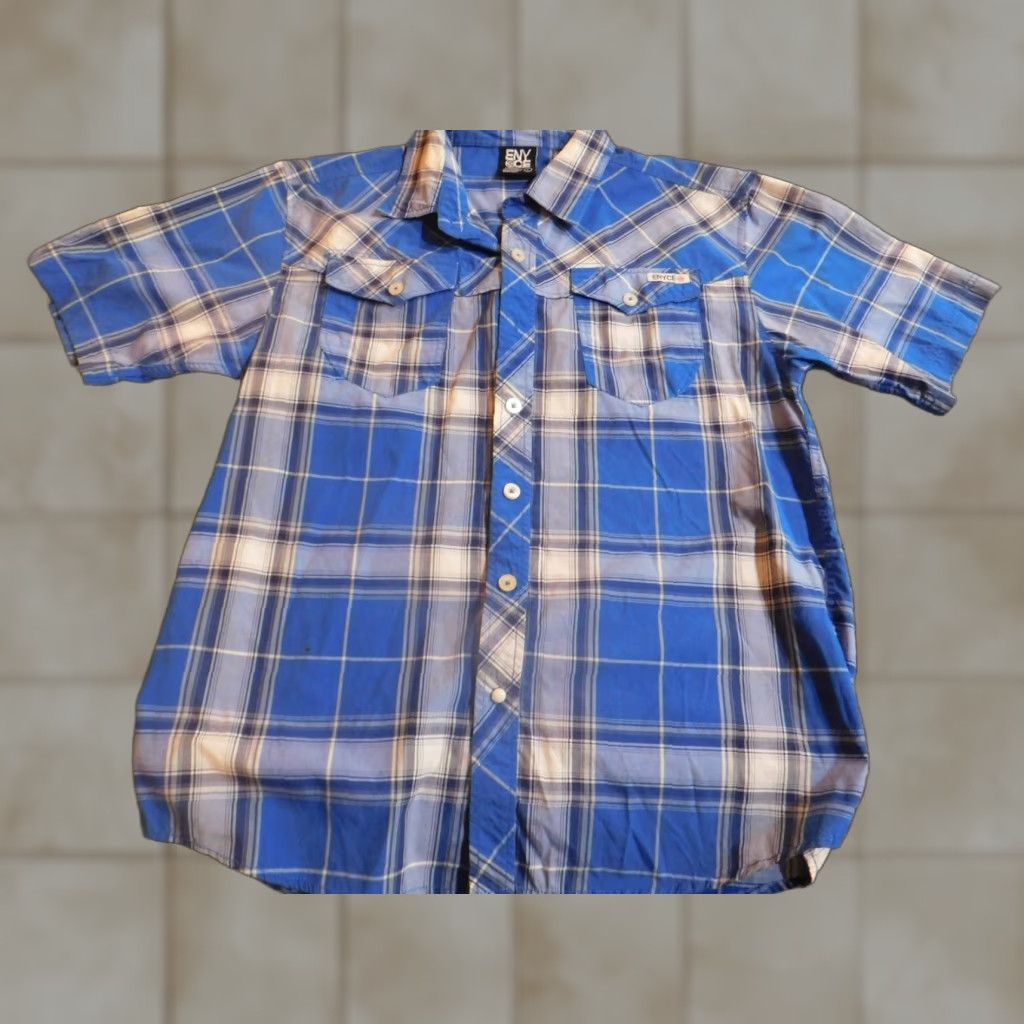 Enyce Enyce Mens Shirt L blue striped short sleeve button-down collar knit cotton polyester Size US L / EU 52-54 / 3 - 1 Thumbnail