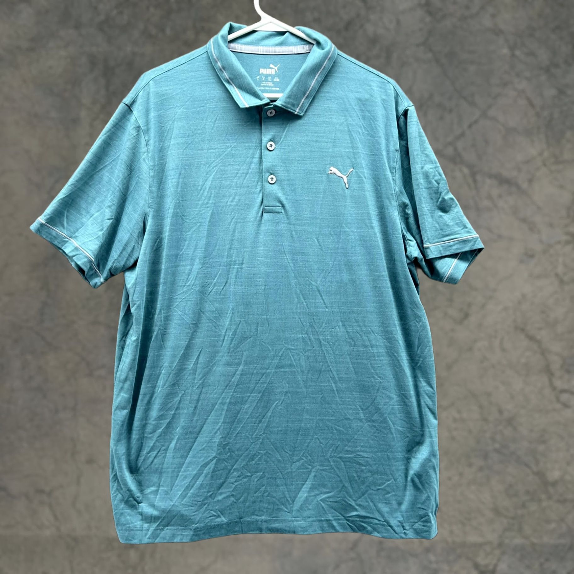 Puma PUMA Polo Shirt Men L Blue White Preppy Casual Polyester Golf Stretch Polo Shirt Mens Blue White Polo Shirt Size US L / EU 52-54 / 3 - 1 Thumbnail