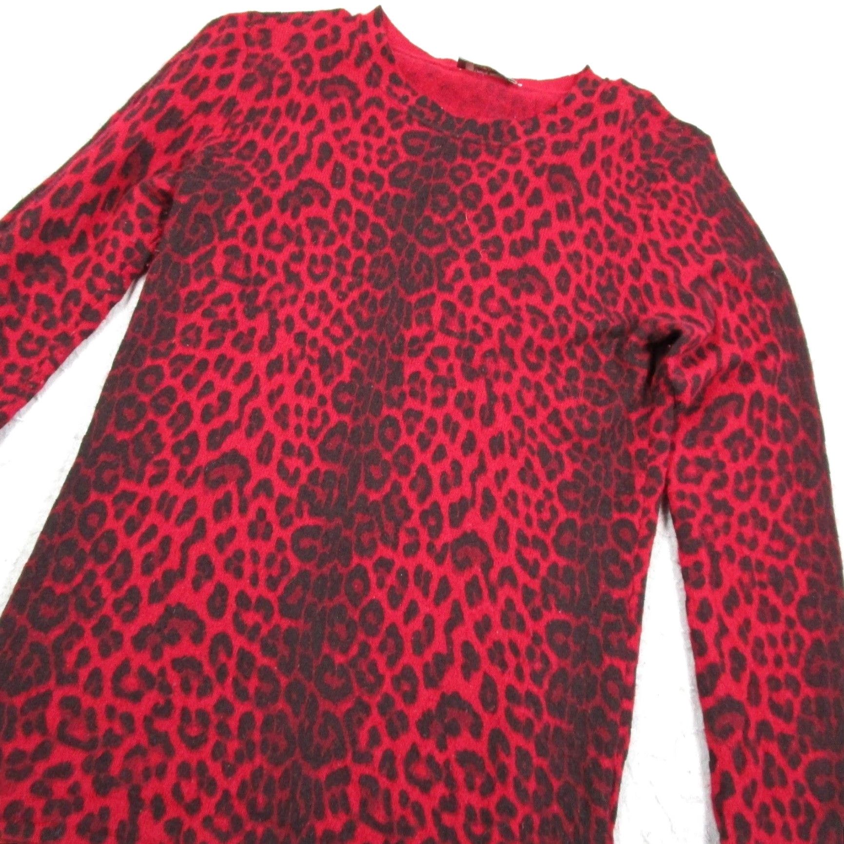 Neiman Marcus VINTAGE Neiman Marcus Sweater Womens Red Black Leopard Animal Print Crew Neck XS Slim Suede? Size XS / US 0-2 / IT 36-38 - 2 Thumbnail