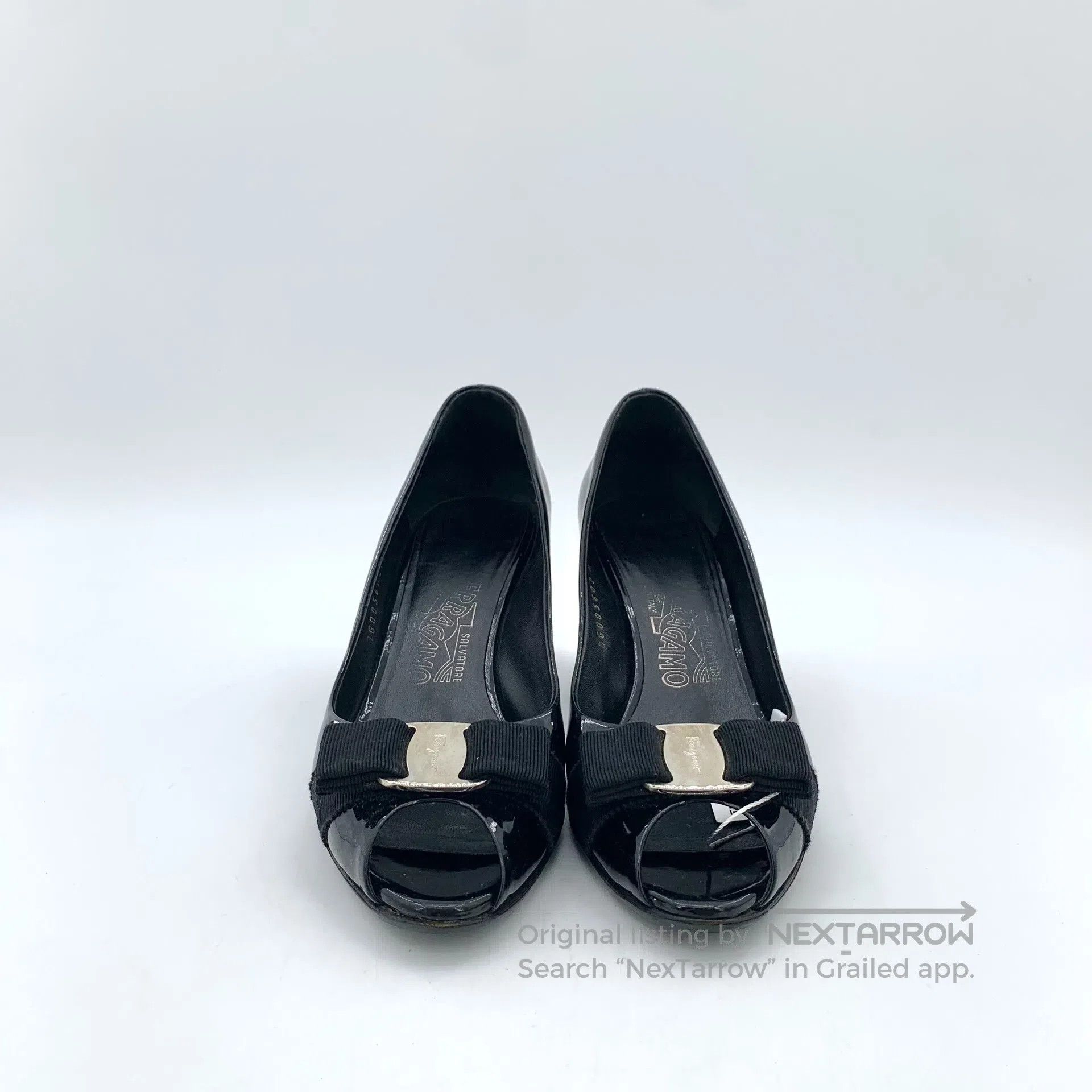 Salvatore Ferragamo Salvatore Ferragamo Black Patent Leather Bow Tie Peep Toe Size US 5 / IT 35 - 3 Thumbnail