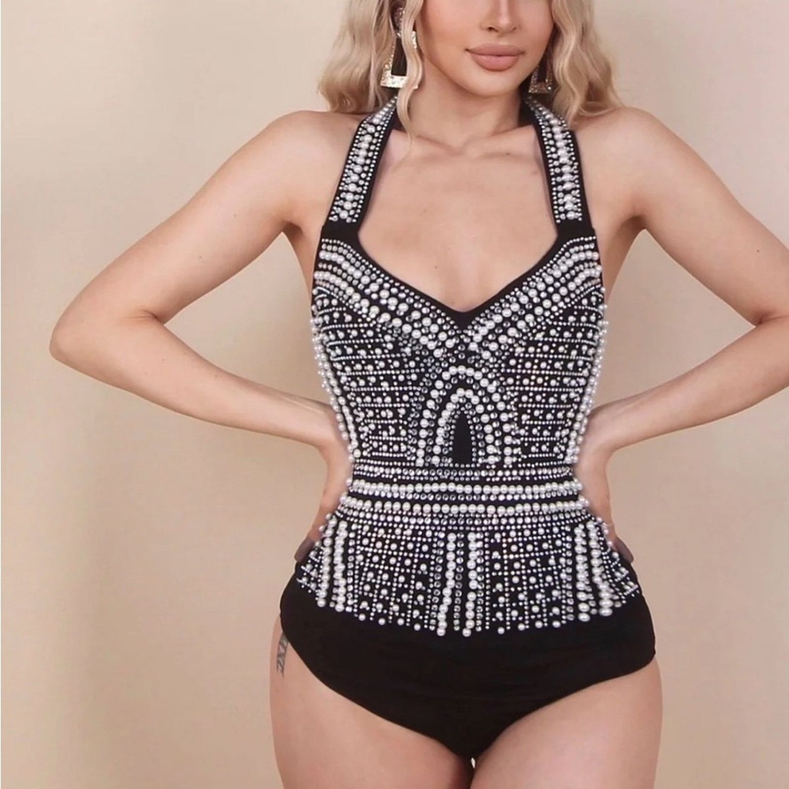 Other New Black and Pearl Halter bodysuit size XS Size XS / US 0-2 / IT 36-38 - 1 Thumbnail