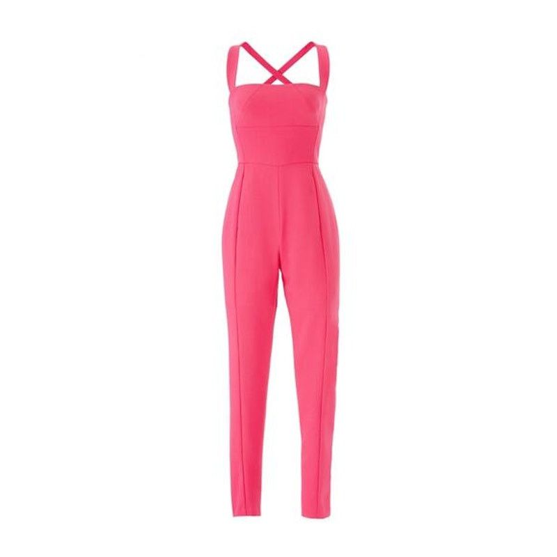 Black Halo Bene Crisscross Cropped Pink Jumpsuit Size 16