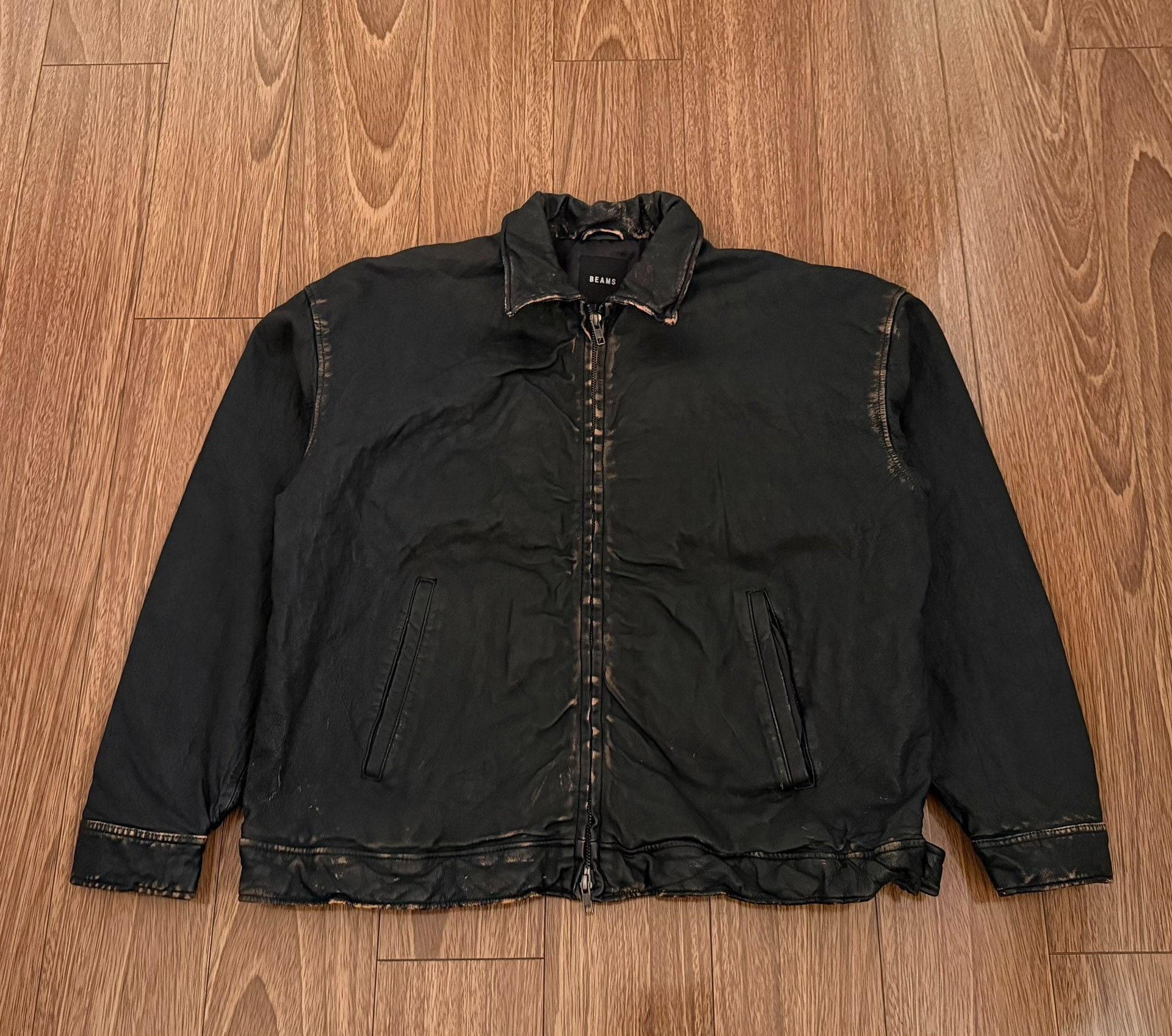 BEAMS Used Leather Zip Jacket